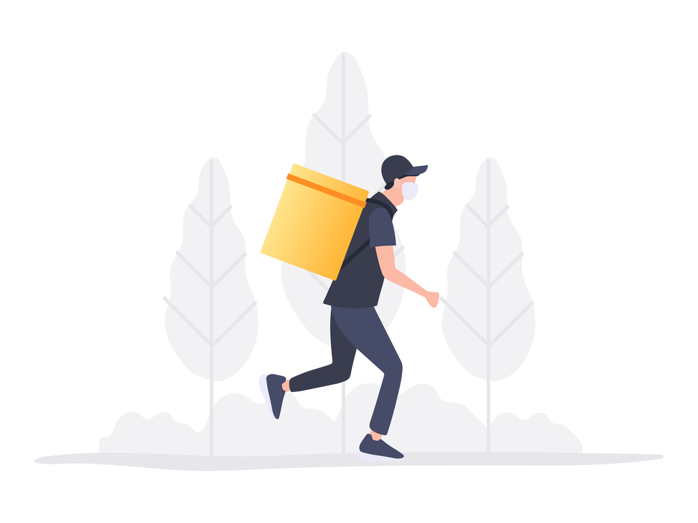 Online delivery service. Foot courier. Online order tracking. Delivery home and office. Vector illustration