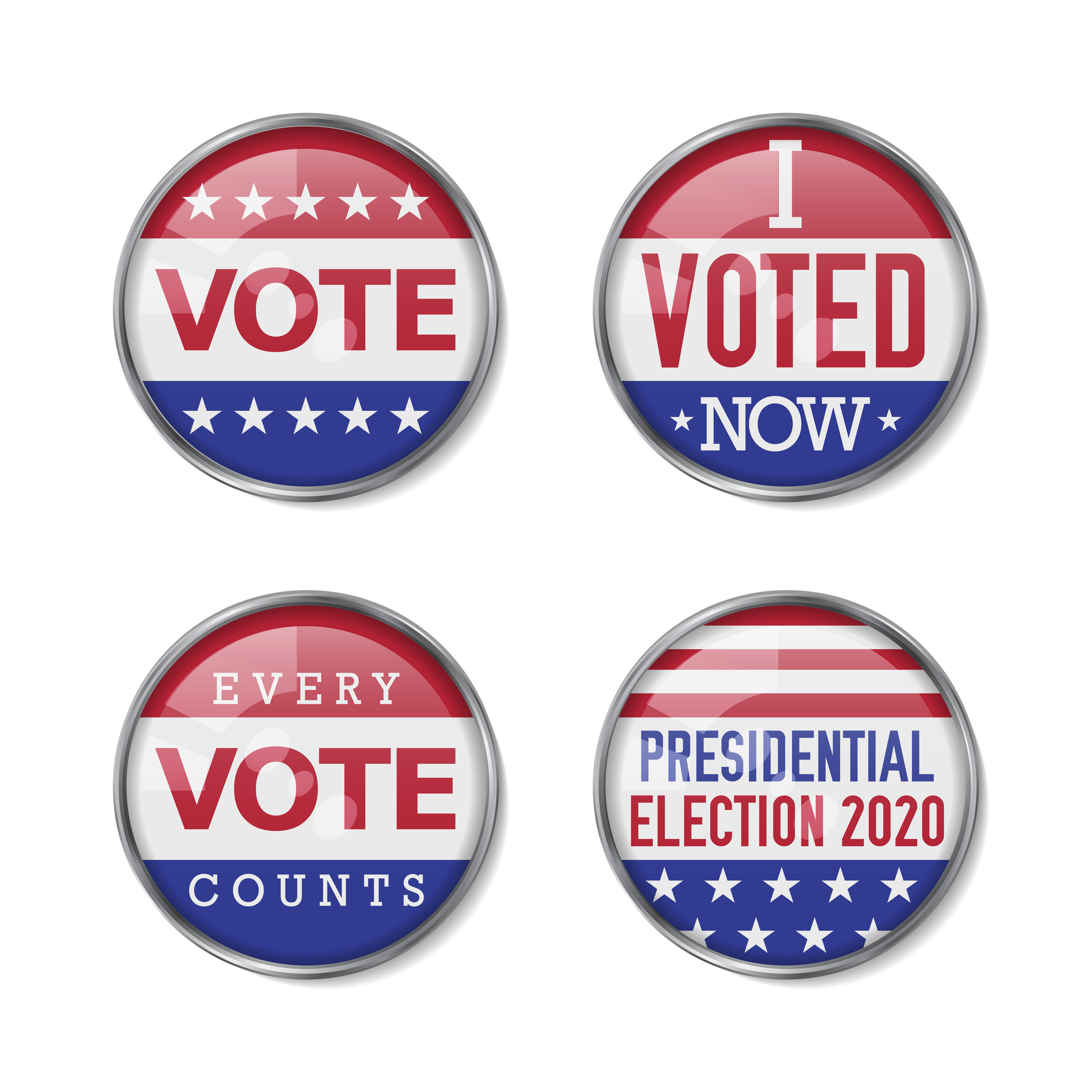 Voting badge realistic vector set. 2020 United States presidential election. Vector illustration.. Voting badge realistic vector set