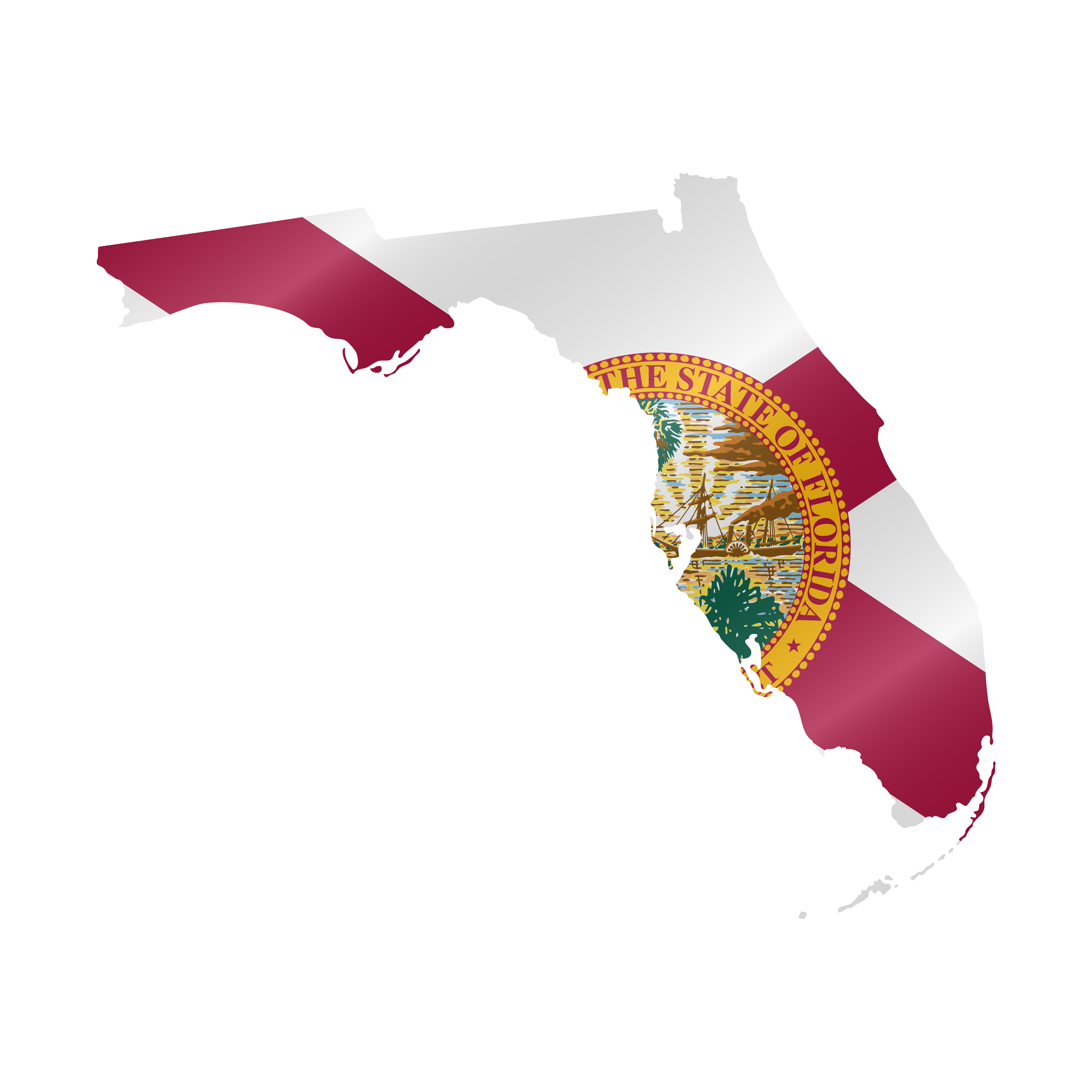 Detailed waving flag map of Florida. Vector map with masked flag.. Waving flag map of Florida. Vector illustration