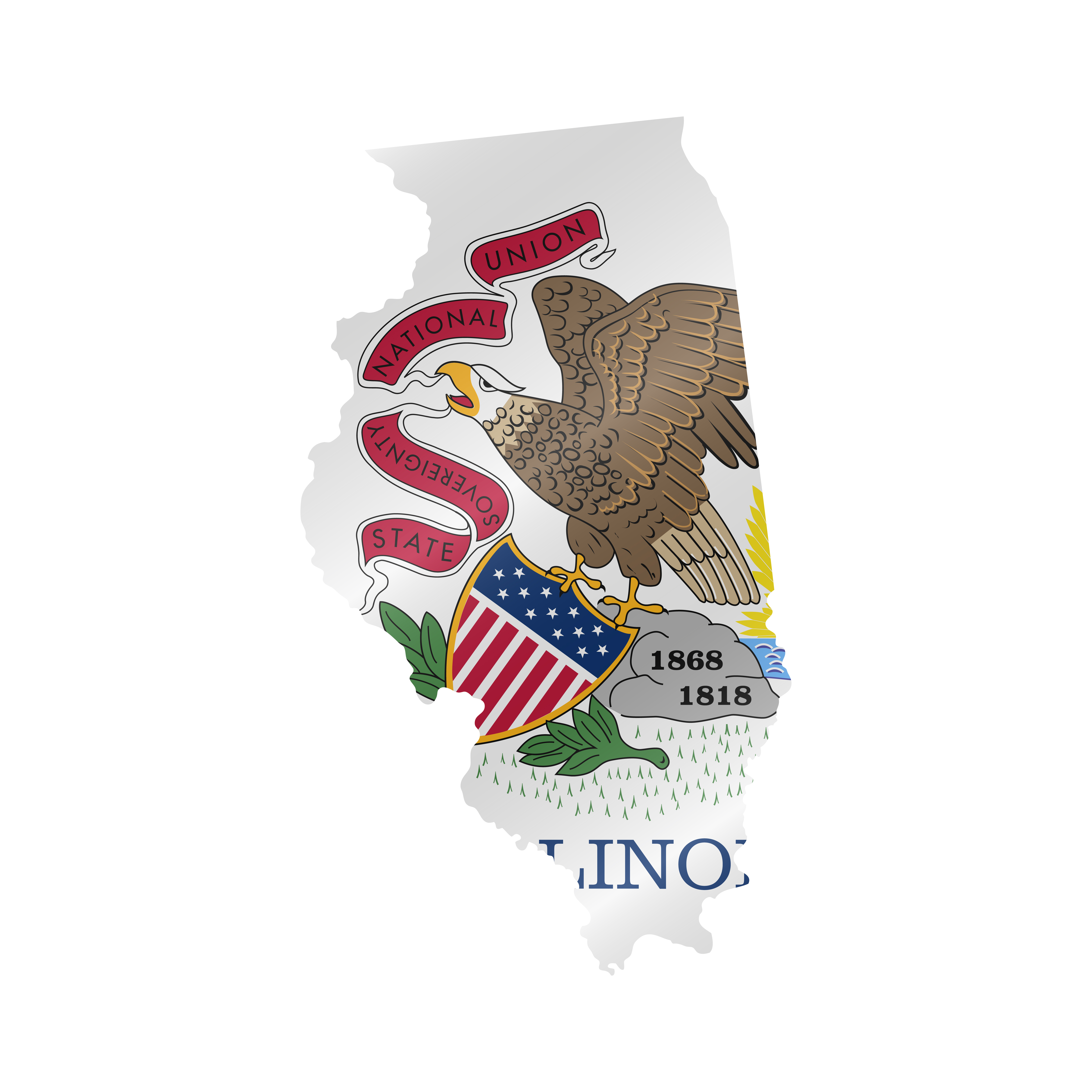 Detailed waving flag map of Illinois. Vector map with masked flag.. Waving flag map of Illinois. Vector illustration