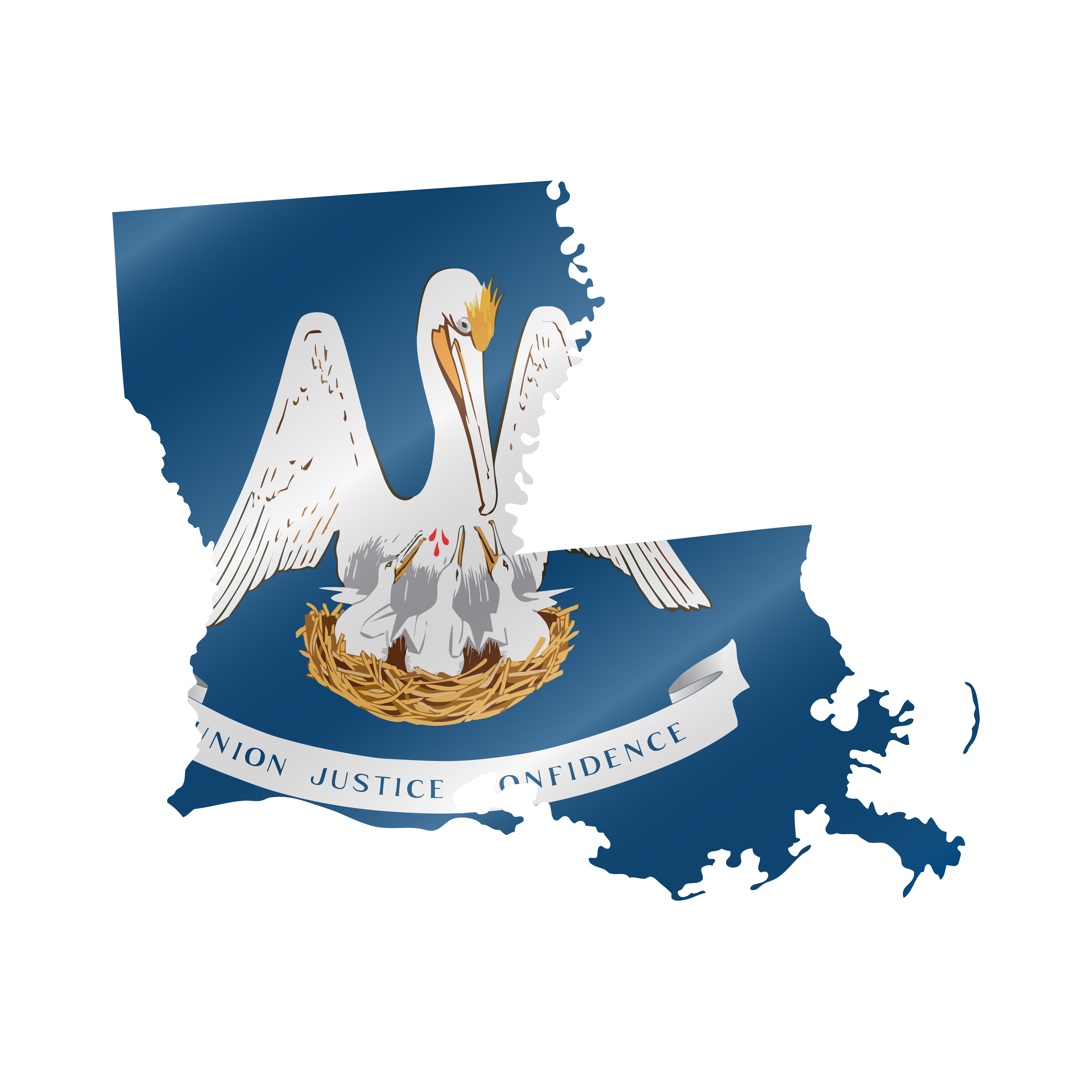 Detailed waving flag map of Louisiana. Vector map with masked flag.. Waving flag map of Louisiana. Vector illustration