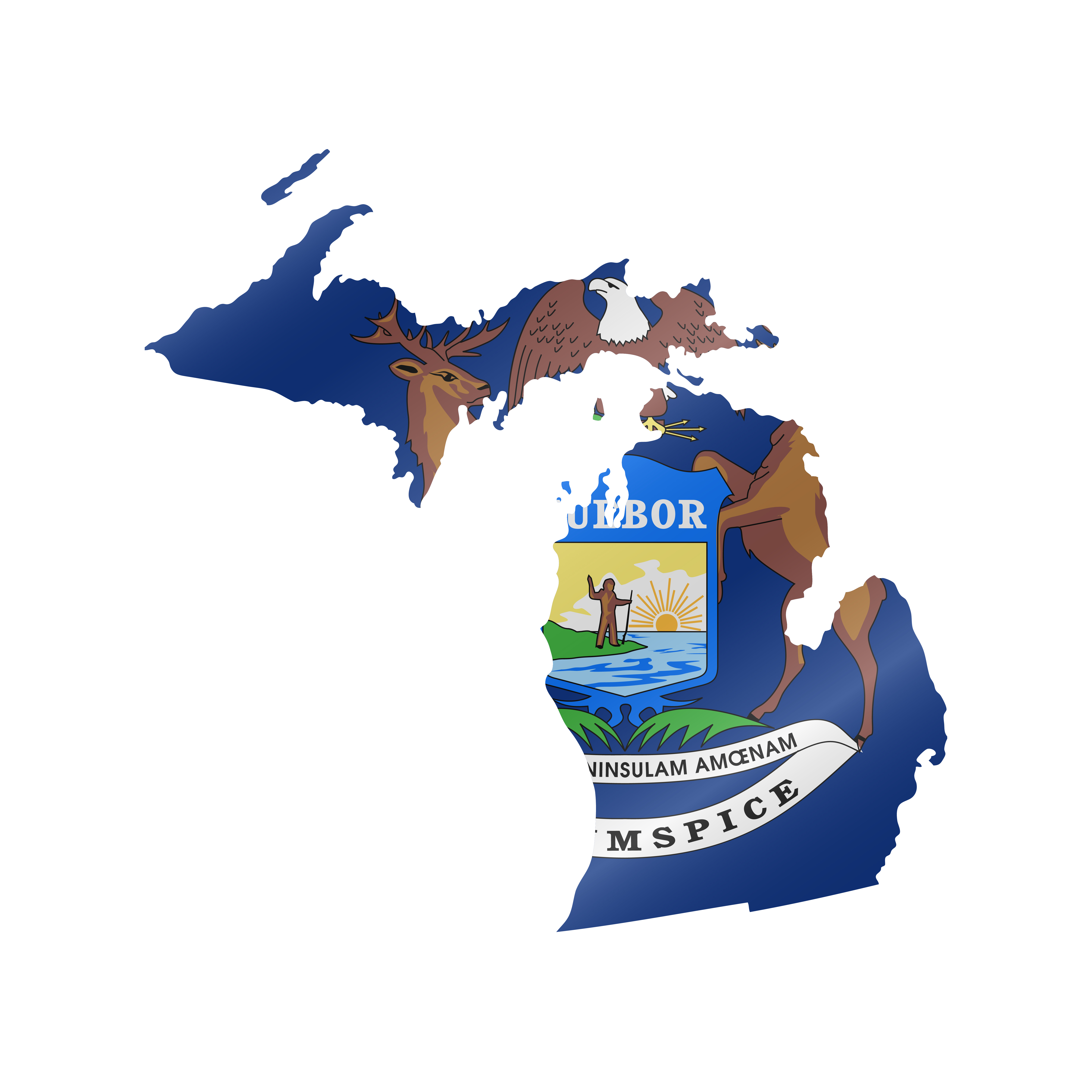 Detailed waving flag map of Michigan. Vector map with masked flag.. Waving flag map of Michigan. Vector illustration