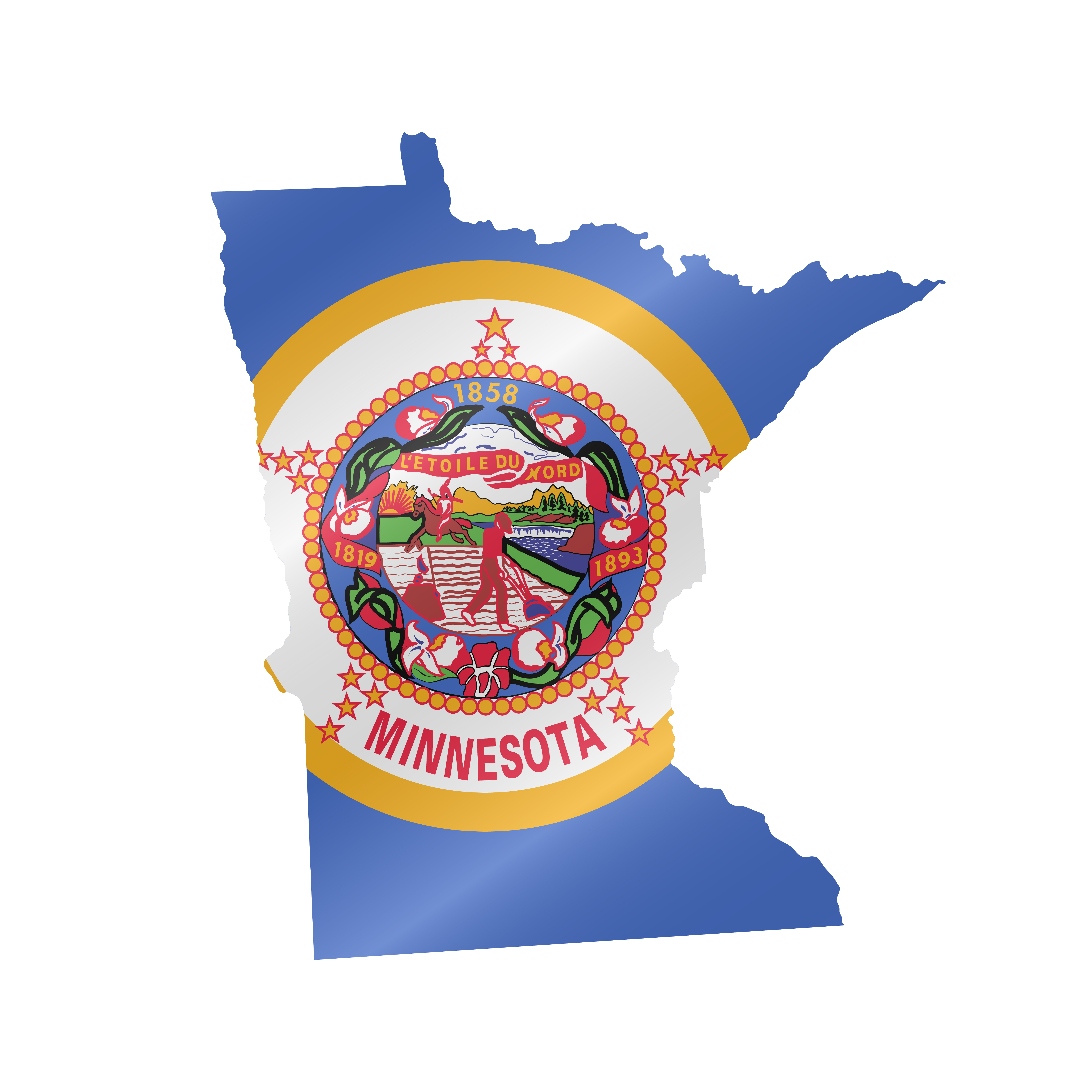 Detailed waving flag map of Minnesota. Vector map with masked flag.. Waving flag map of Minnesota. Vector illustration