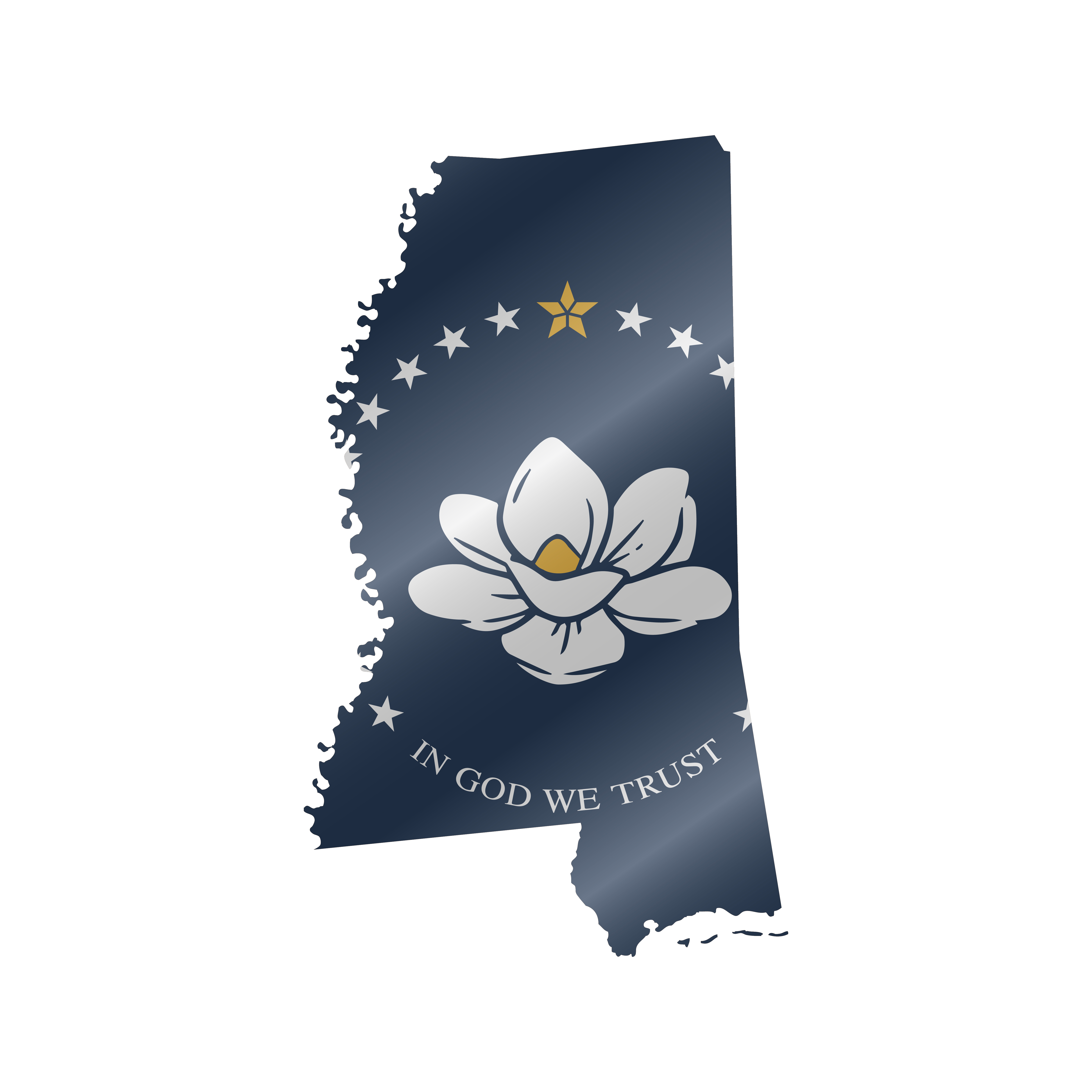 Detailed waving flag map of Mississippi. New magnolia flag. Vector map with masked flag.. Waving flag map of Mississippi. New magnolia flag. Vector illustration