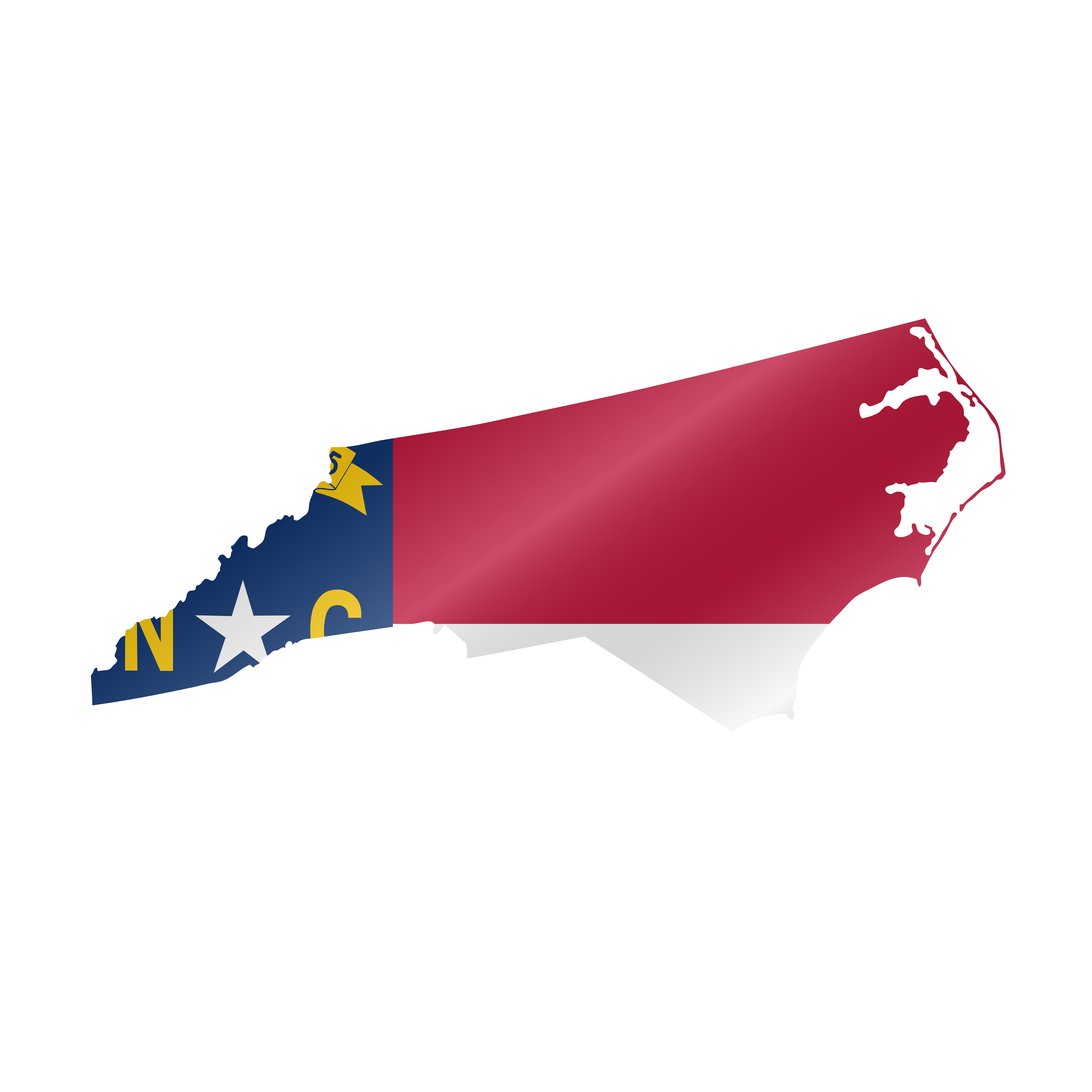 Detailed waving flag map of North Carolina. Vector map with masked flag.. Waving flag map of North Carolina. Vector illustration
