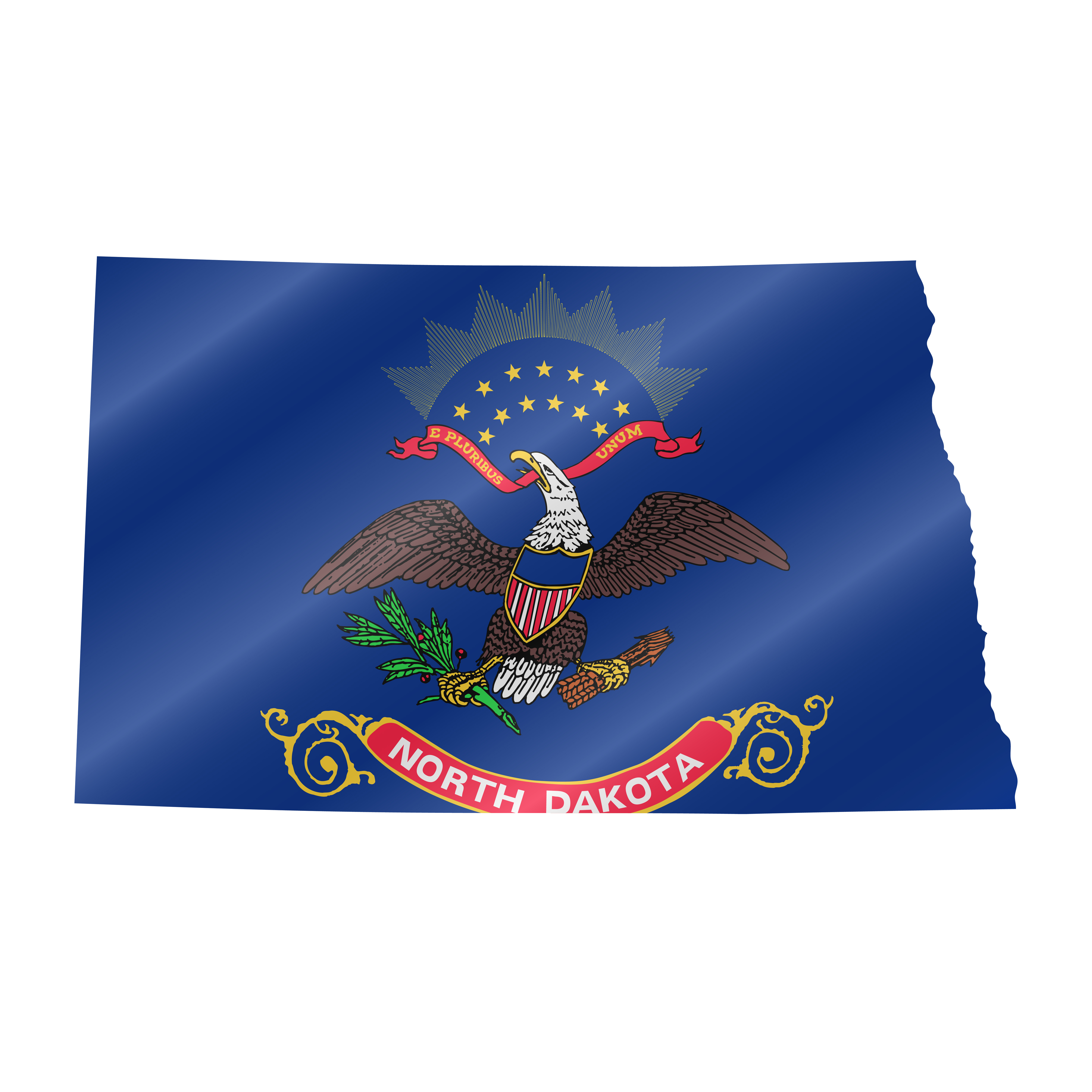 Detailed waving flag map of North Dakota. Vector map with masked flag.. Waving flag map of North Dakota. Vector illustration
