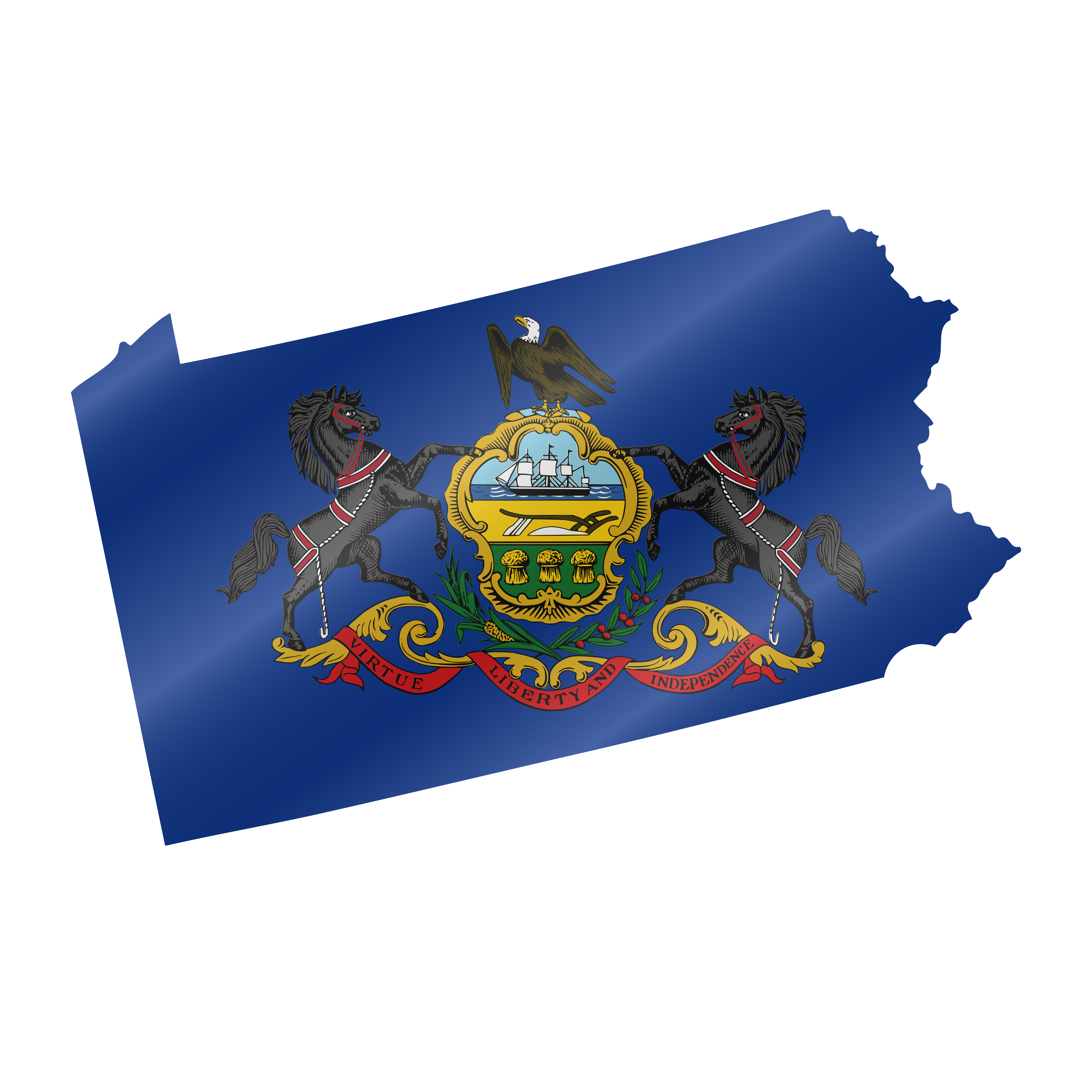 Detailed waving flag map of Pennsylvania. Vector map with masked flag.. Waving flag map of Pennsylvania. Vector illustration