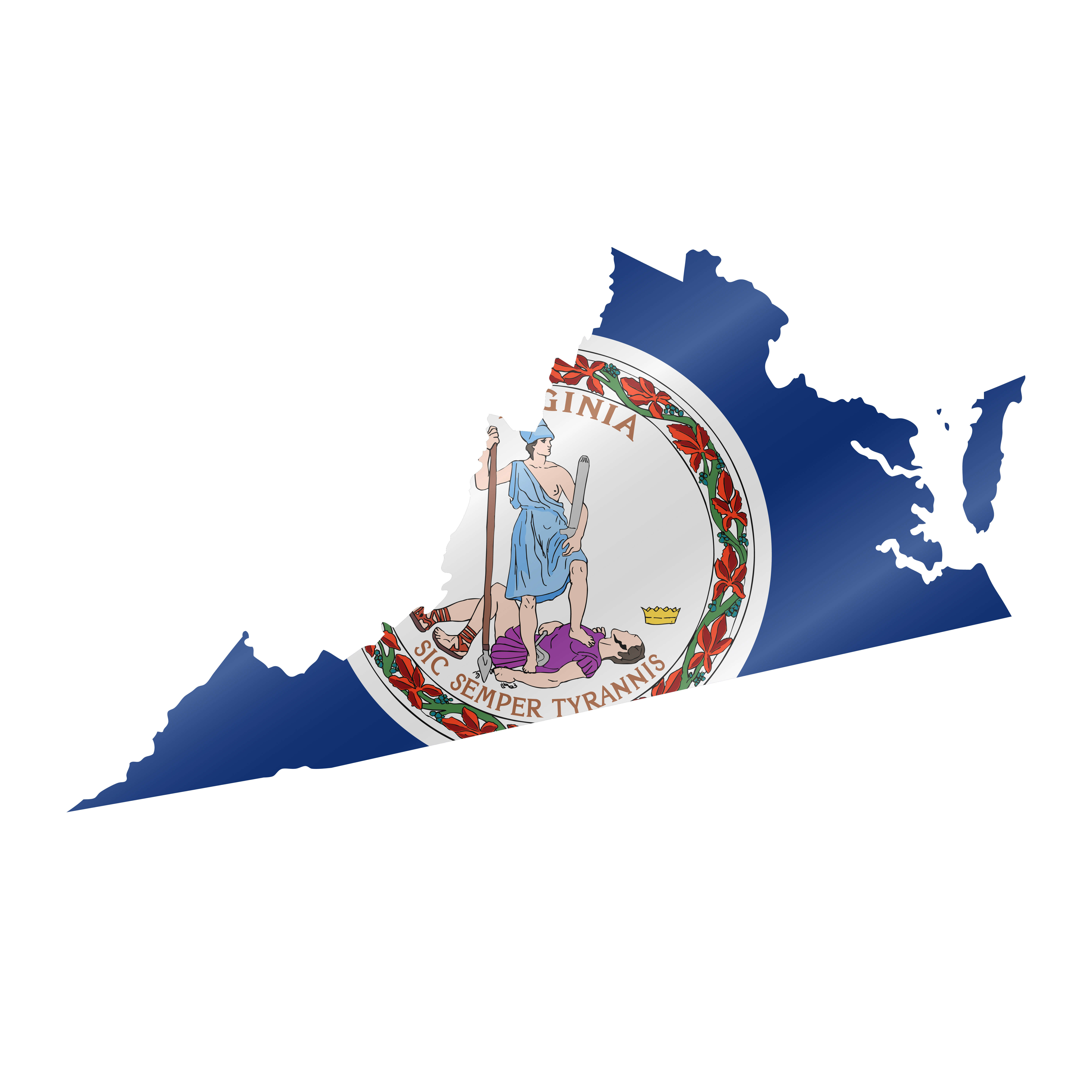 Detailed waving flag map of Virginia. Vector map with masked flag.. Waving flag map of Virginia. Vector illustration