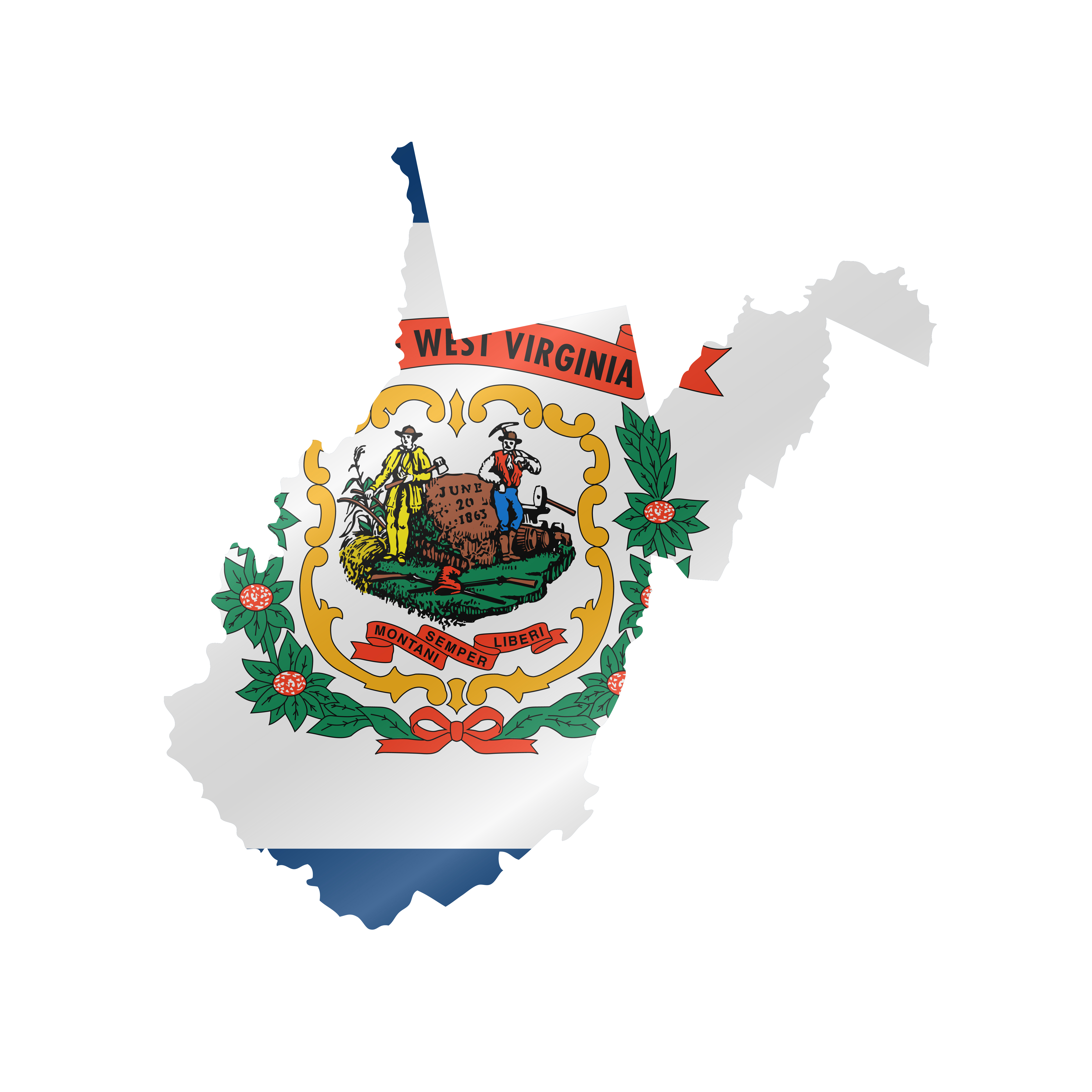 Detailed waving flag map of West Virginia. Vector map with masked flag.. Waving flag map of West Virginia. Vector illustration