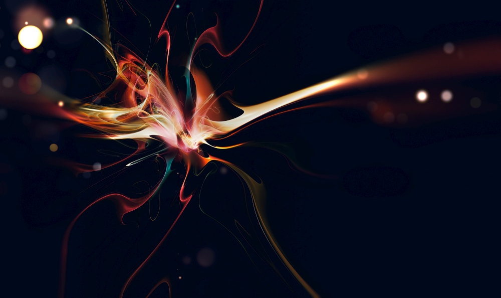 Abstract dark background with bright flare of multicolored lines
