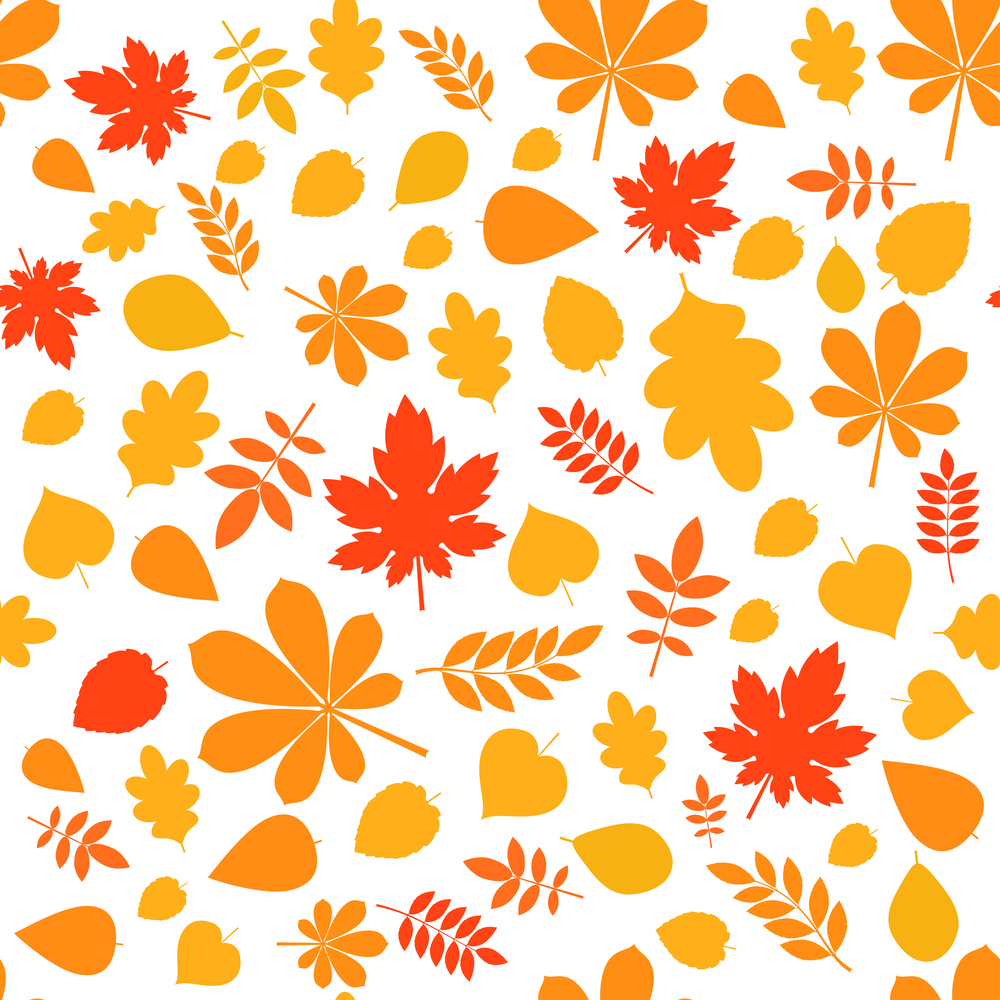 Autumn pattern with leaves, leaves maple, mountain ash, oak, birch.