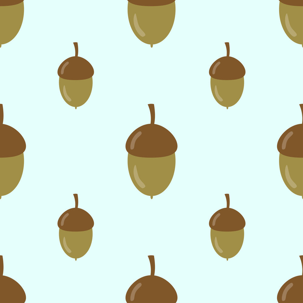 acorn flat icon, colorful solid pattern on a blue background, autumn pattern with acorns. pattern with acorns