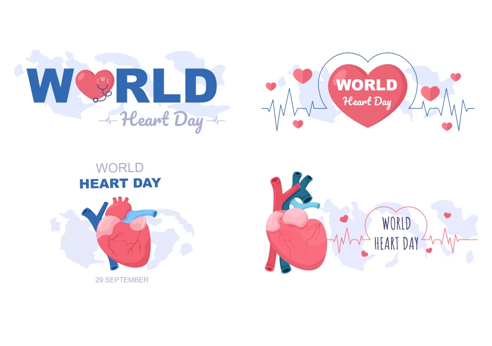 World Heart Day Illustration To Make People Aware The Importance Of Health, Care And Prevention Various Diseases. Flat Design Background Template