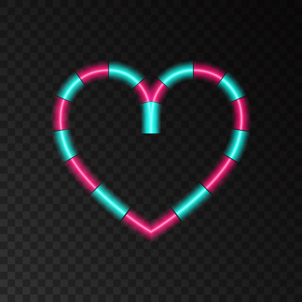 Neon  heart  in shape of lollipop. Love.  Light effect for Happy Valentine&rsquo;s Day banner, greeting card. Laser glow sign on transparent background. Vector design element.