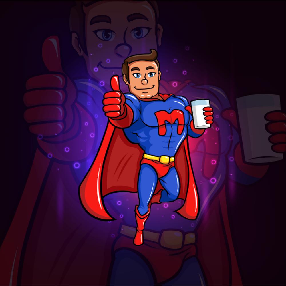 The superhero is with a glass of milk for esport logo design