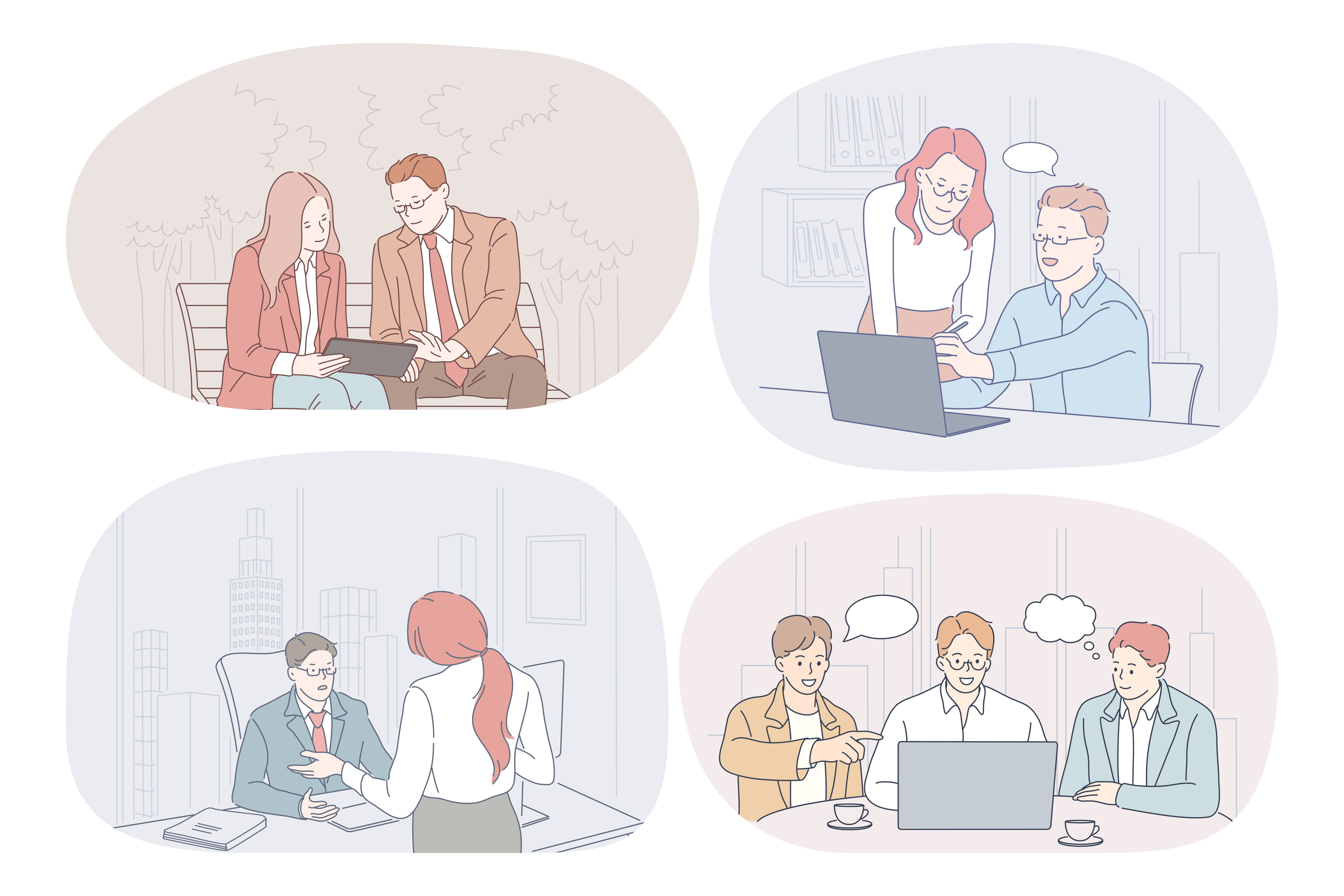 Teamwork, communication, business, cooperation, discussion, report concept. Business people partners coworkers discussing working projects, having brainstorming, making presentations together. Teamwork, communication, business, cooperation, discussion, report concept