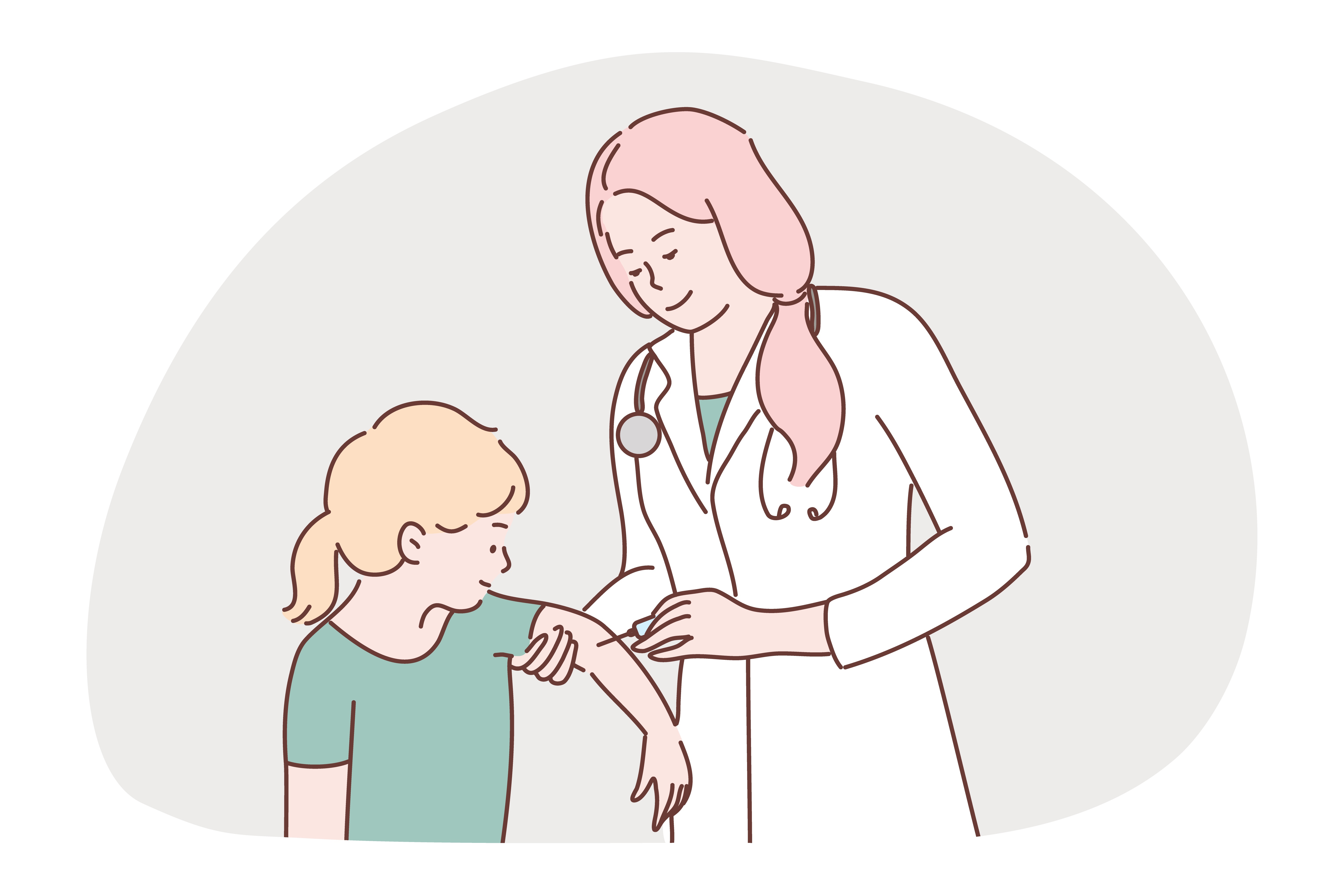 Health, care, vaccination, medicine, coronavirus, infection concept. Woman doctor nurse injecting vaccine syringe to girl child kid from covid19 disease. Virus or flu preventive measures illustration.. Health, care, vaccination, medicine, coronavirus, infection concept