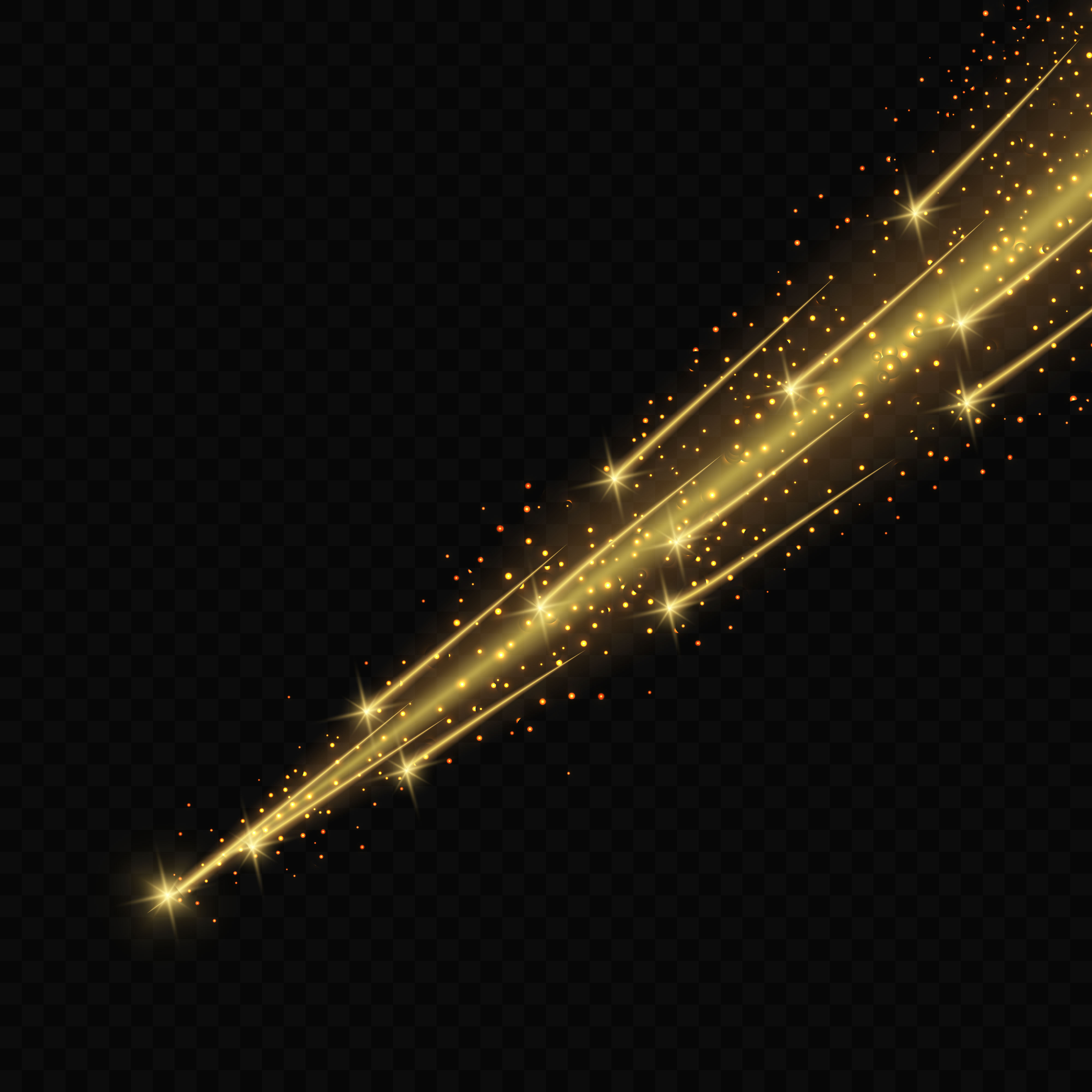 Meteor or comet on transparent background. Gold light effect. Meteor or comet on transparent background. Template for your design