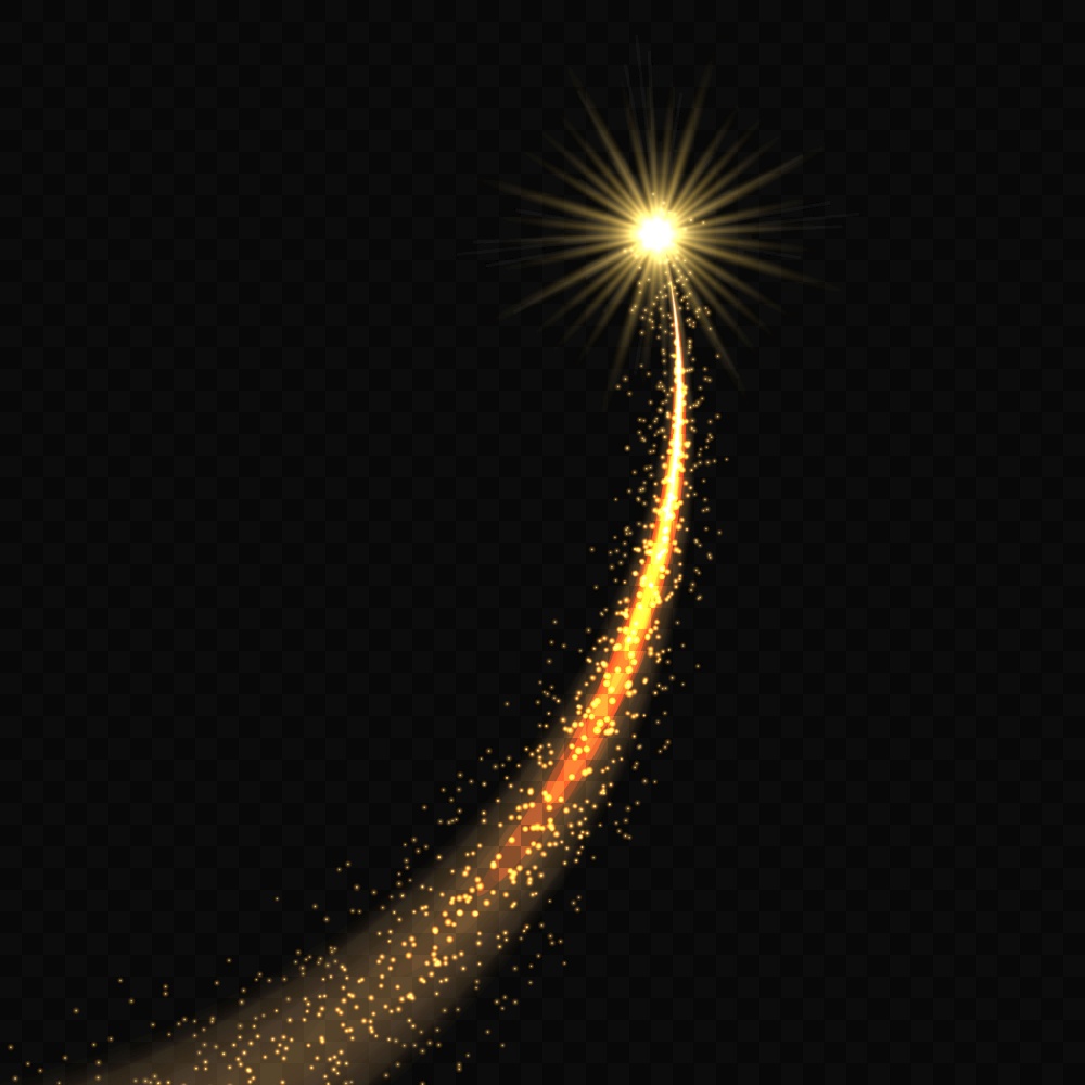 Gold comet on transparent background. Gold light effect. Gold comet on transparent background. Template for your design