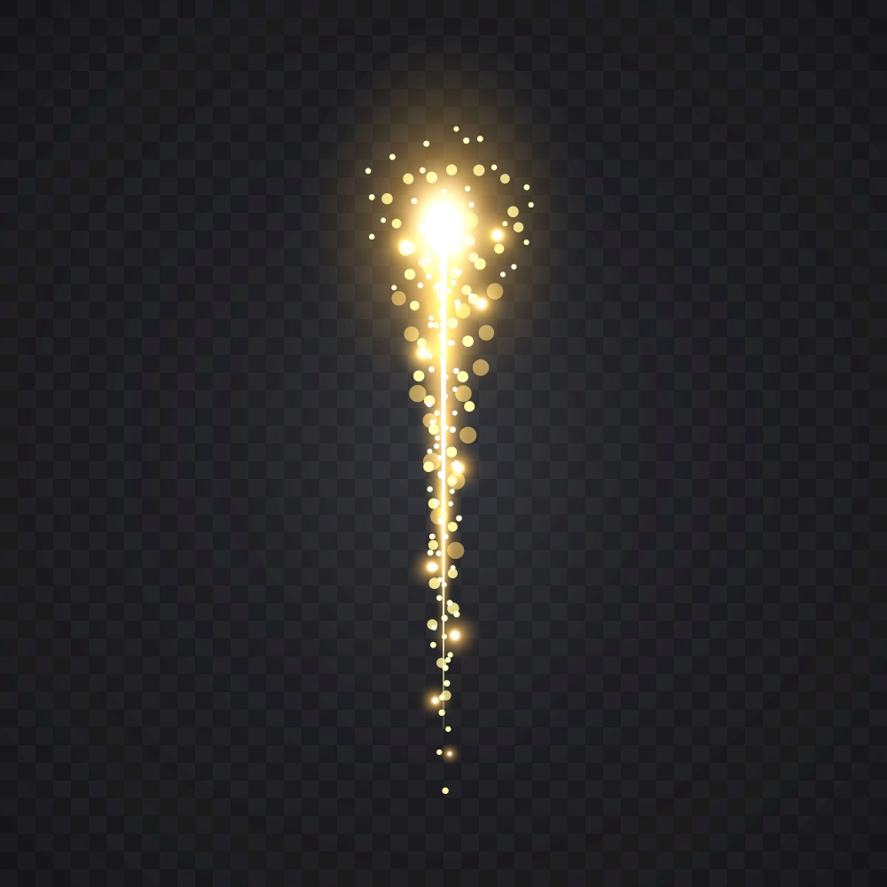 Meteor or comet on transparent background. Gold light effect. Meteor or comet on transparent background. Template for your design