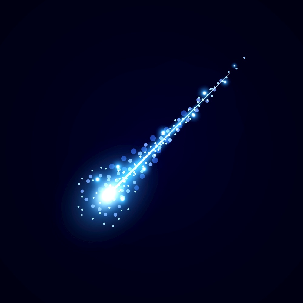 Meteor or comet on space background. Blue light effect. Meteor or comet on space background Template for your design