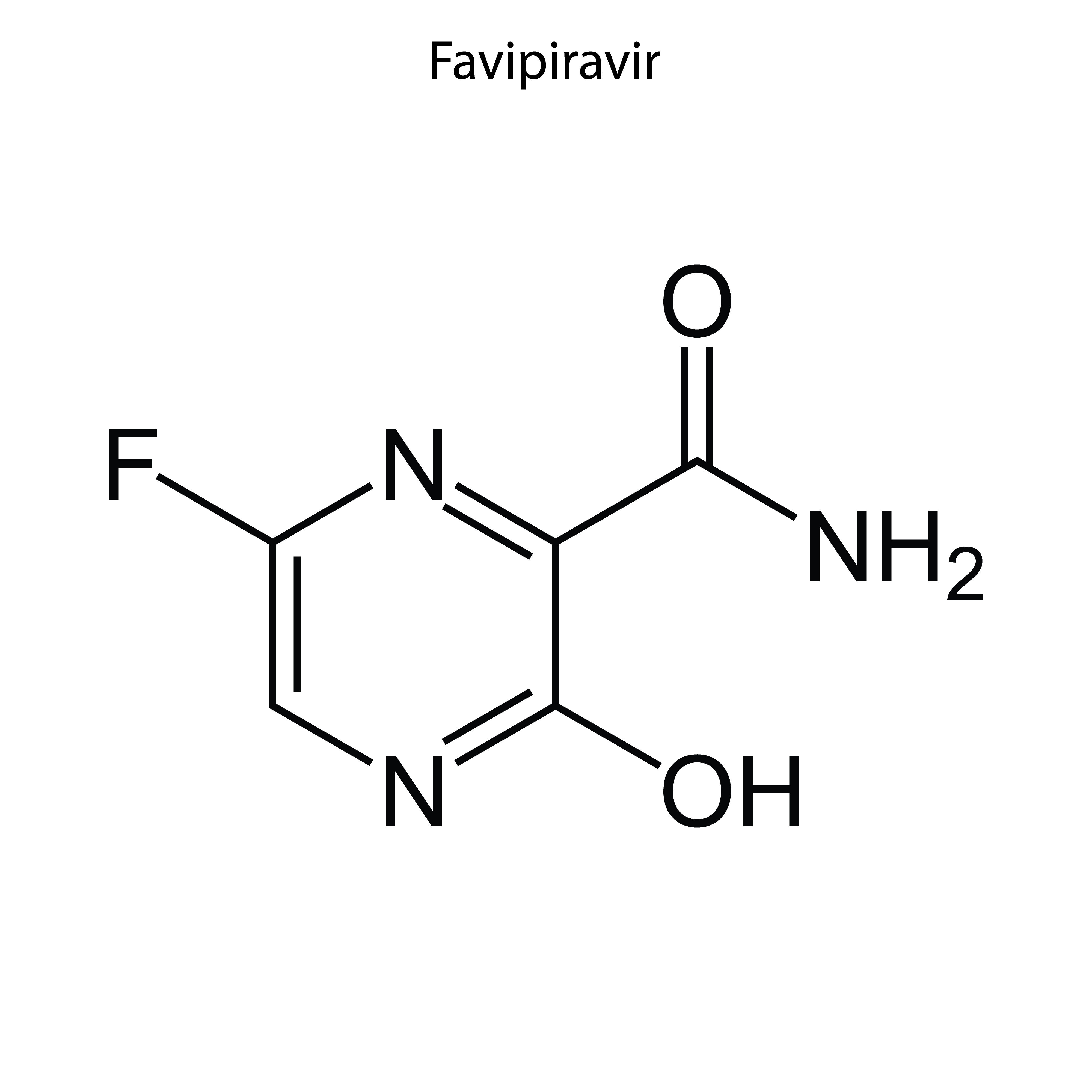 Skeletal formula of Favipiravir. Antiviral drug. Skeletal formula of Favipiravir Corona virus vector icon. Template for your design