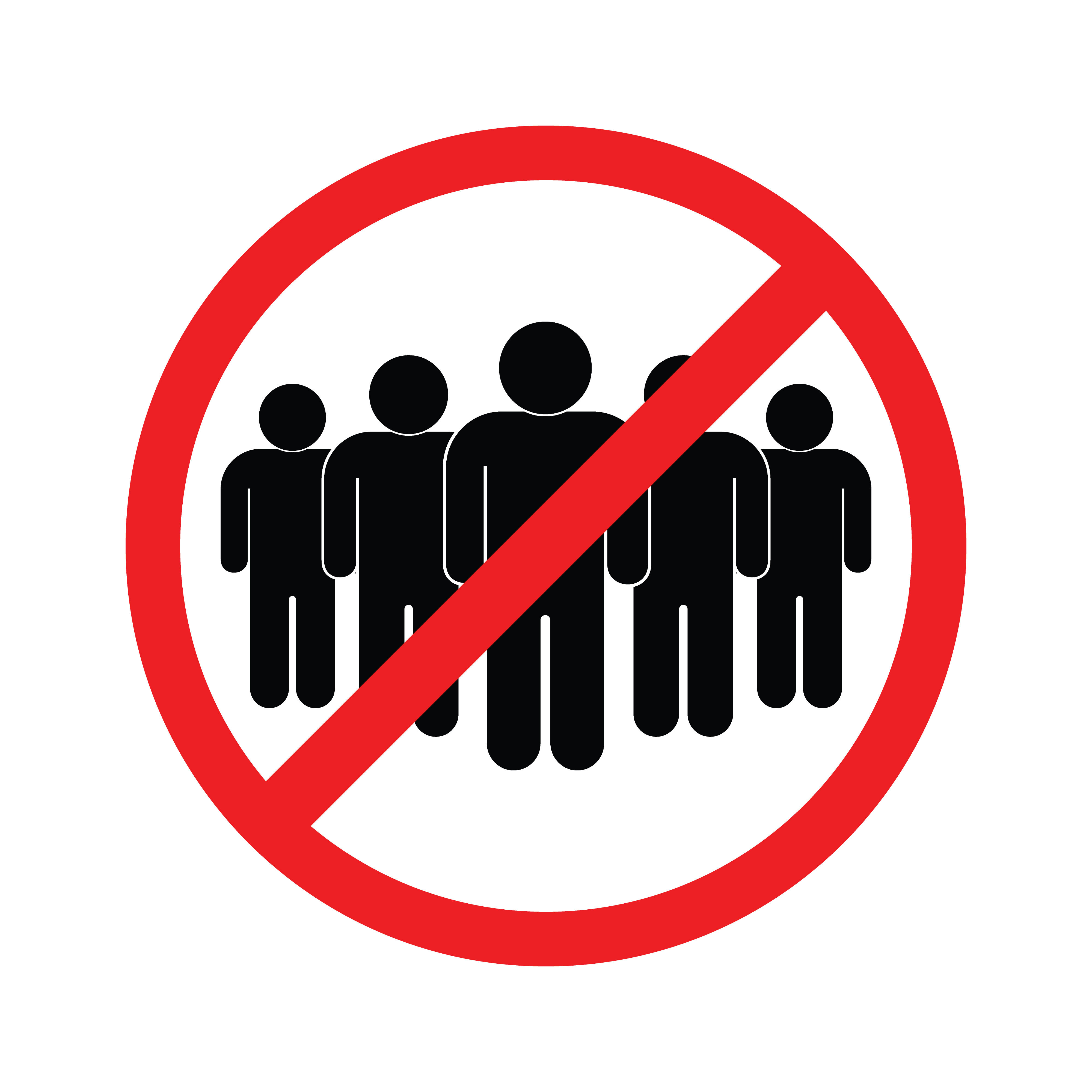 No crowd, Social Distancing sign for quarantine. Stop coronavirus. No crowd, Social Distancing sign Corona virus vector icon. Template for your design