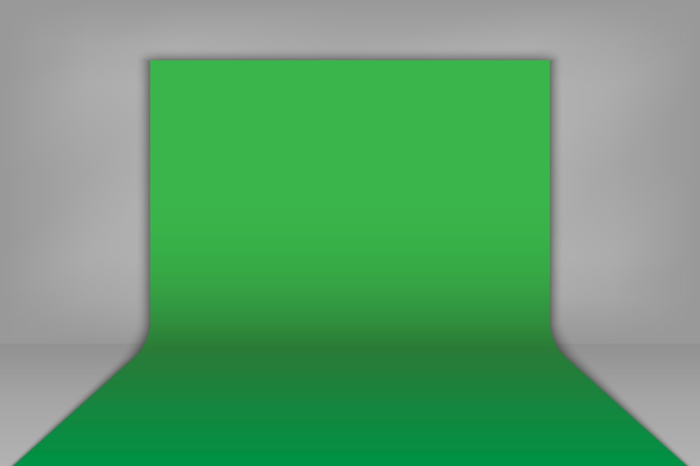 Green chroma key backdrop in empty room. Green chroma key backdrop Template for your design