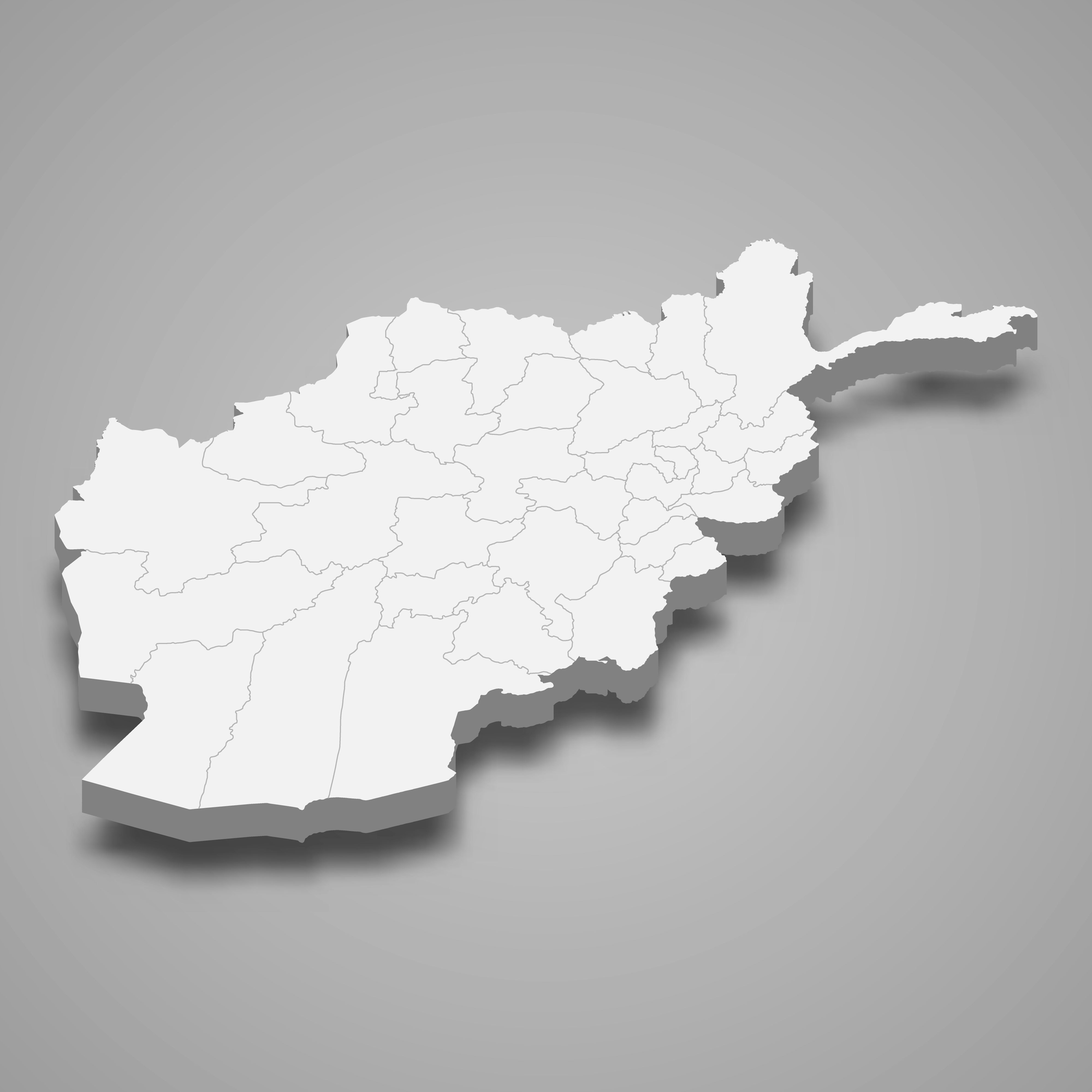 3d map of Afghanistan with borders of regions. 3d map with borders Template for your design