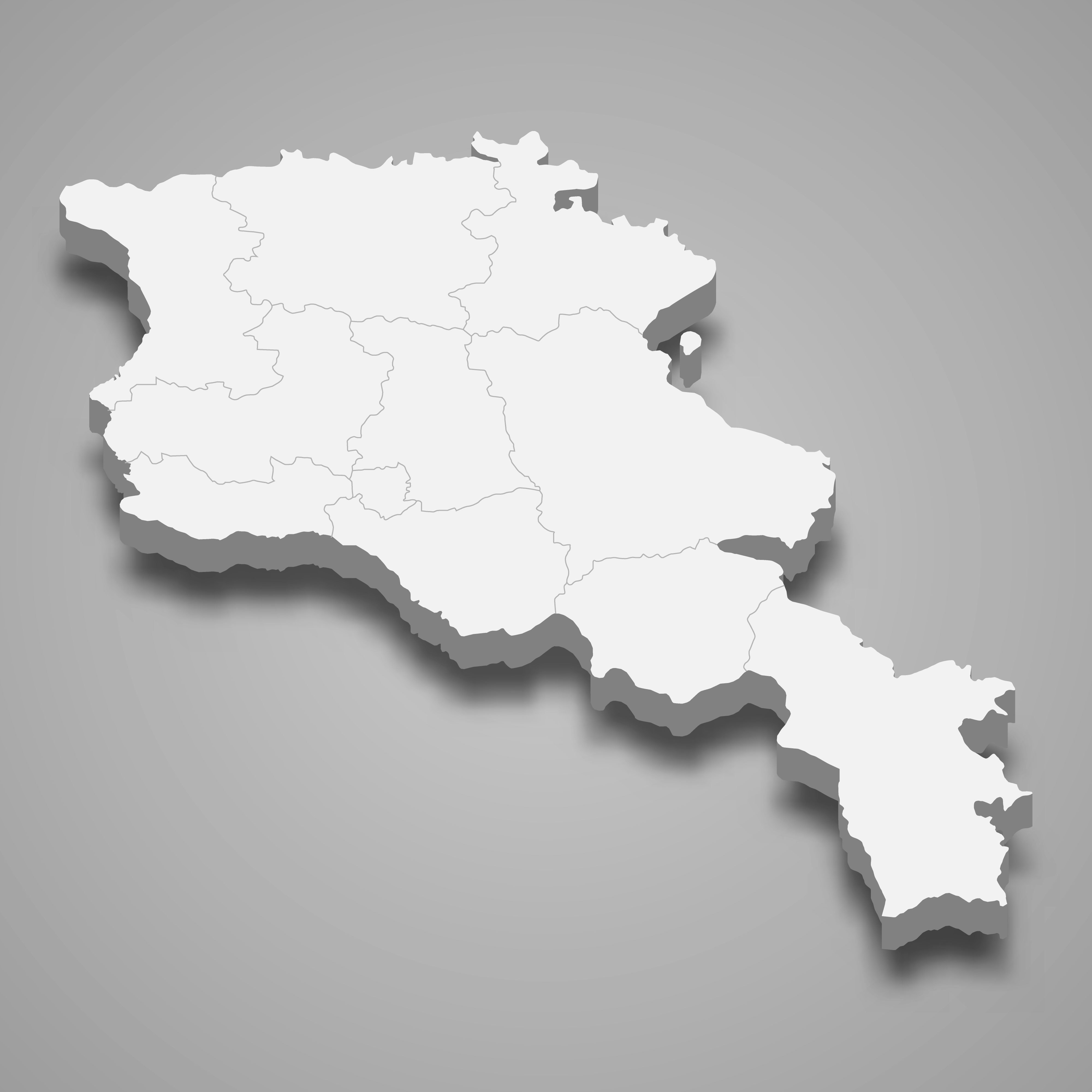 3d map of Armenia with borders of regions. 3d map with borders Template for your design