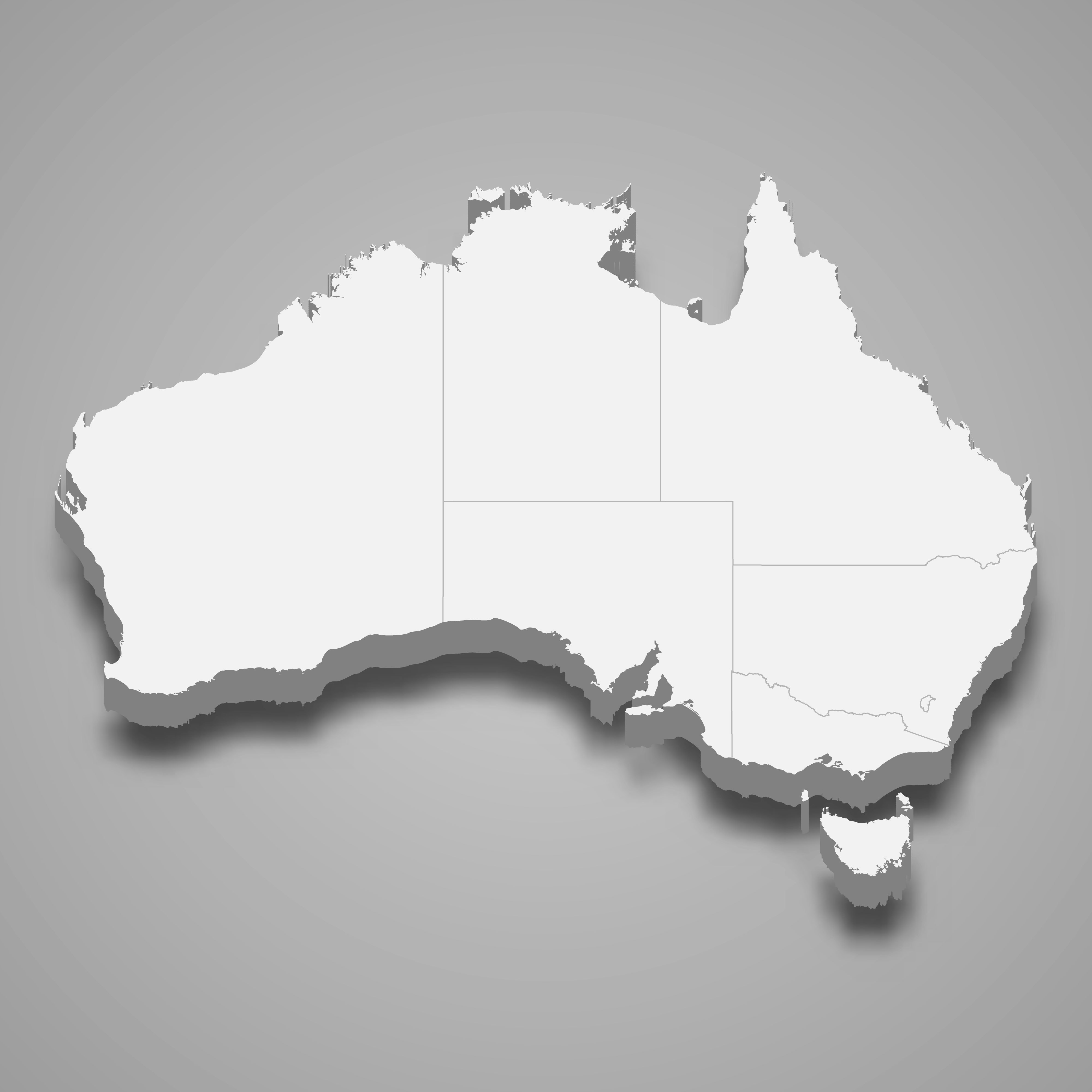 3d map of Australia with borders of regions. 3d map with borders Template for your design