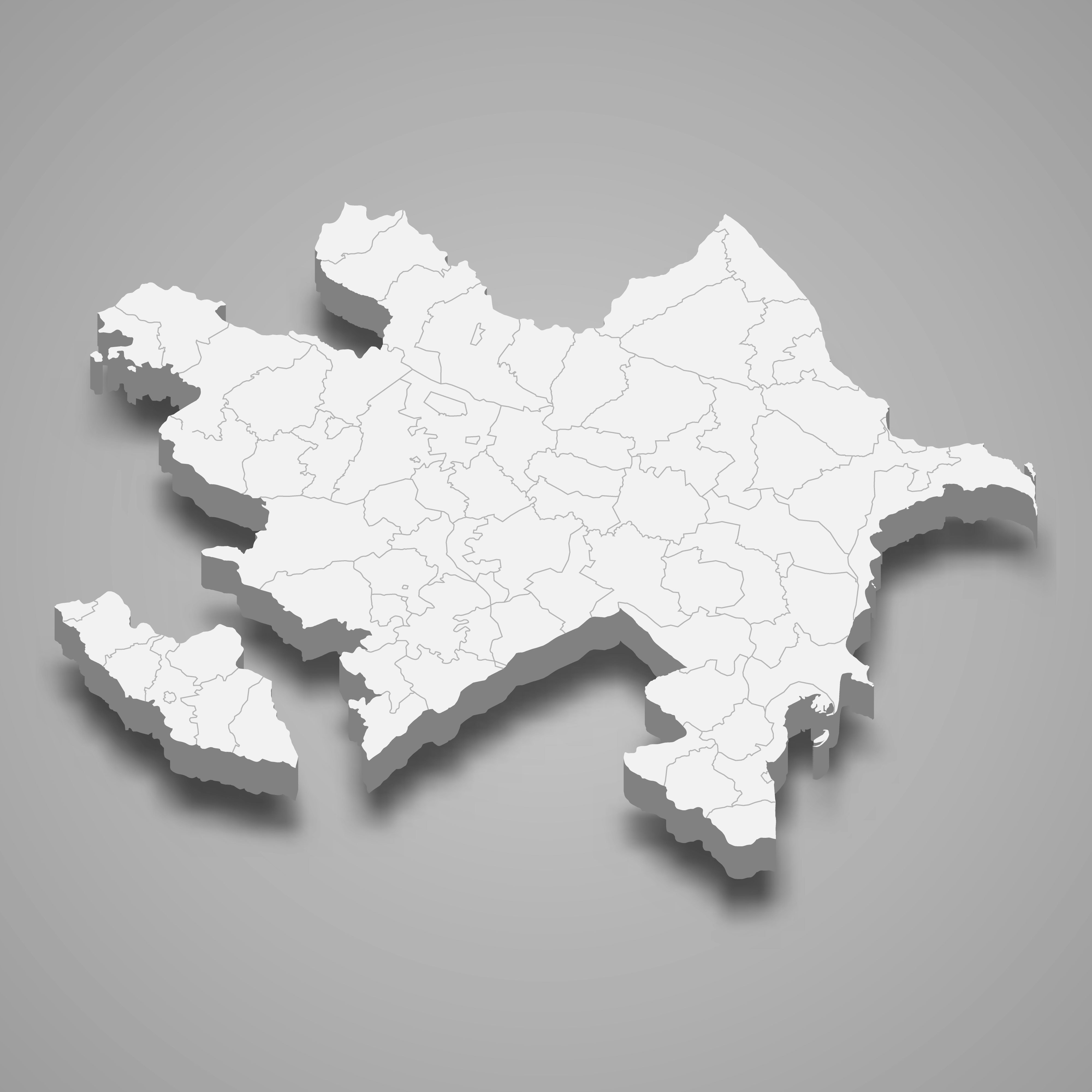 3d map of Azerbaijan with borders of regions. 3d map with borders Template for your design
