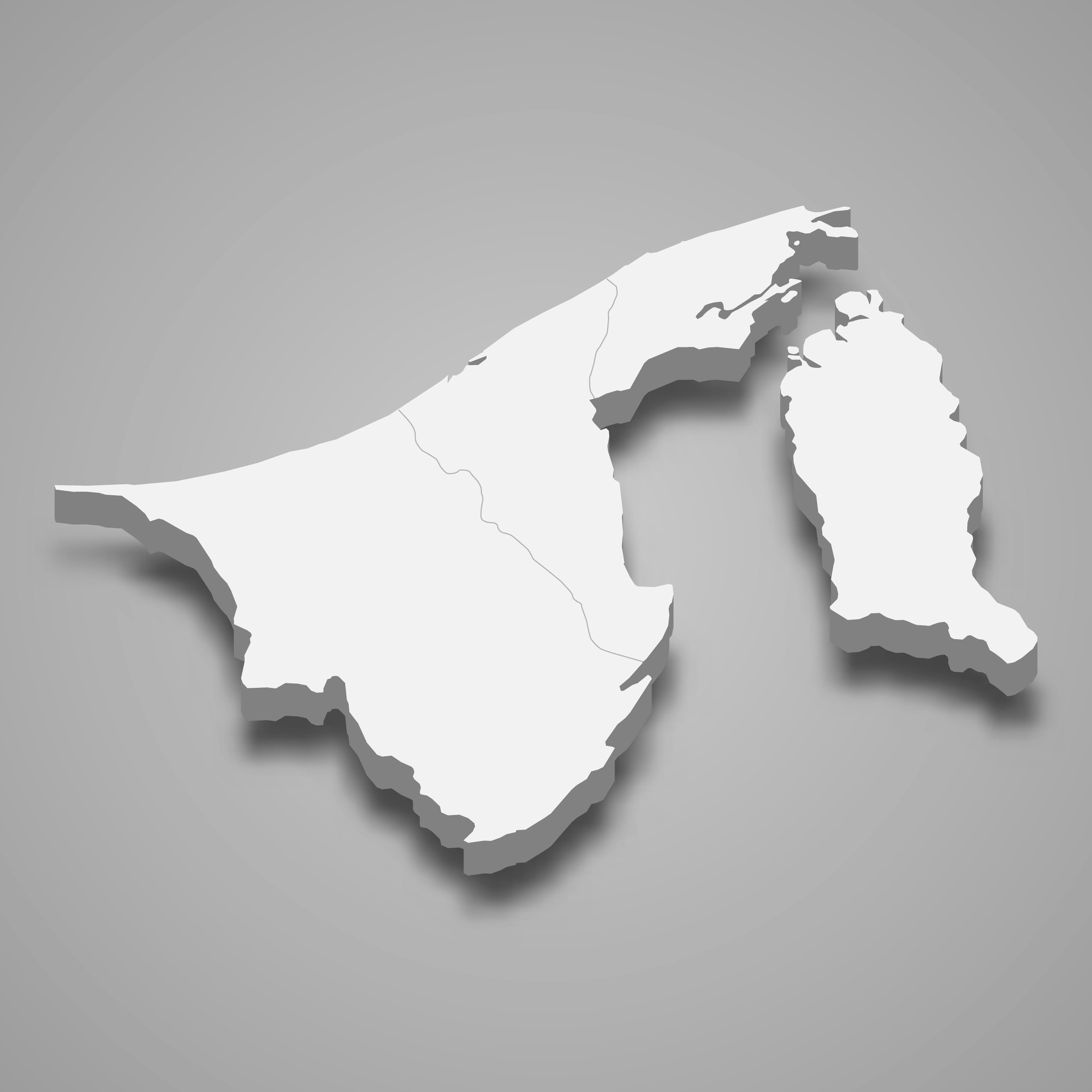 3d map of Brunei with borders of regions. 3d map with borders Template for your design