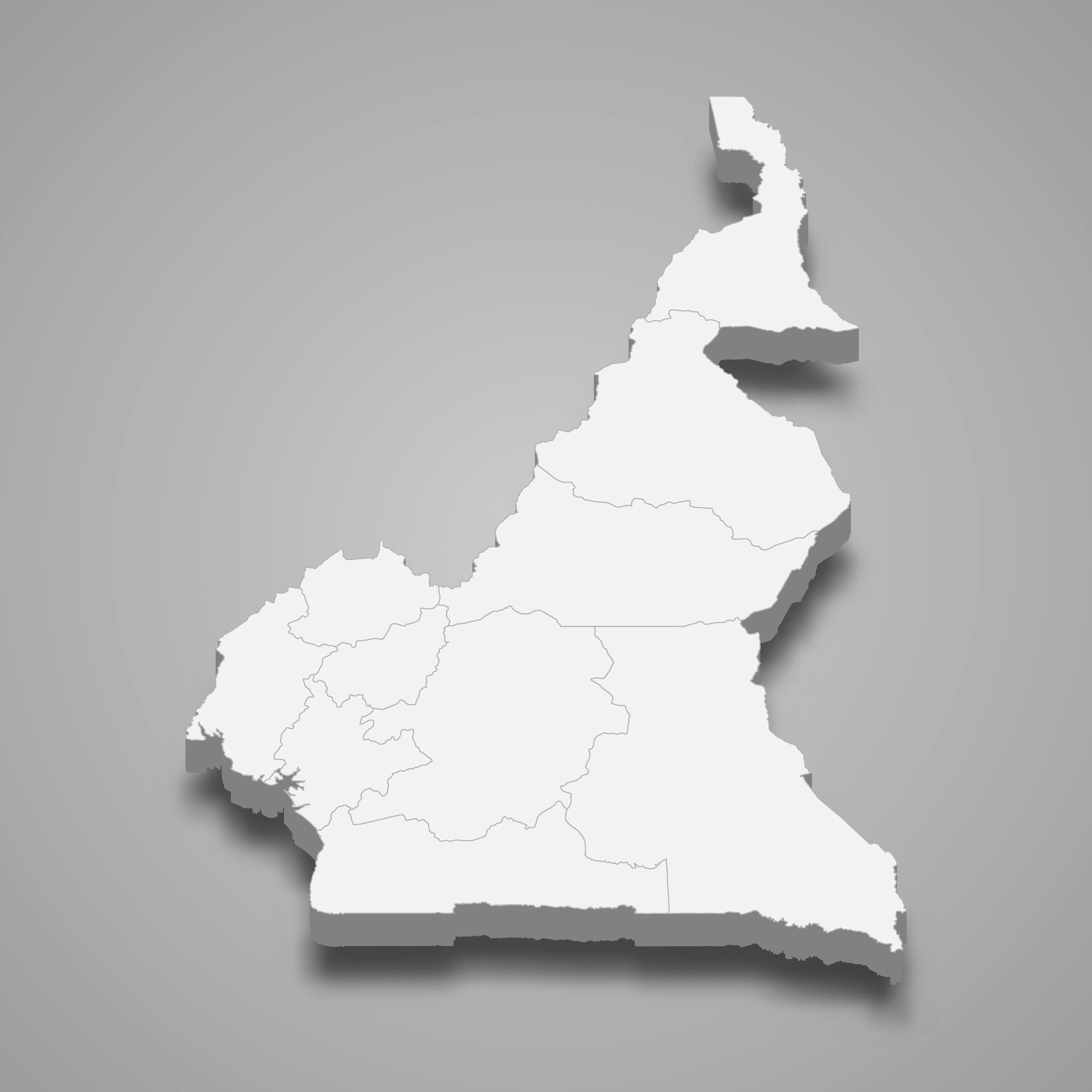 3d map of Cameroon with borders of regions. 3d map with borders of regions Template for your design