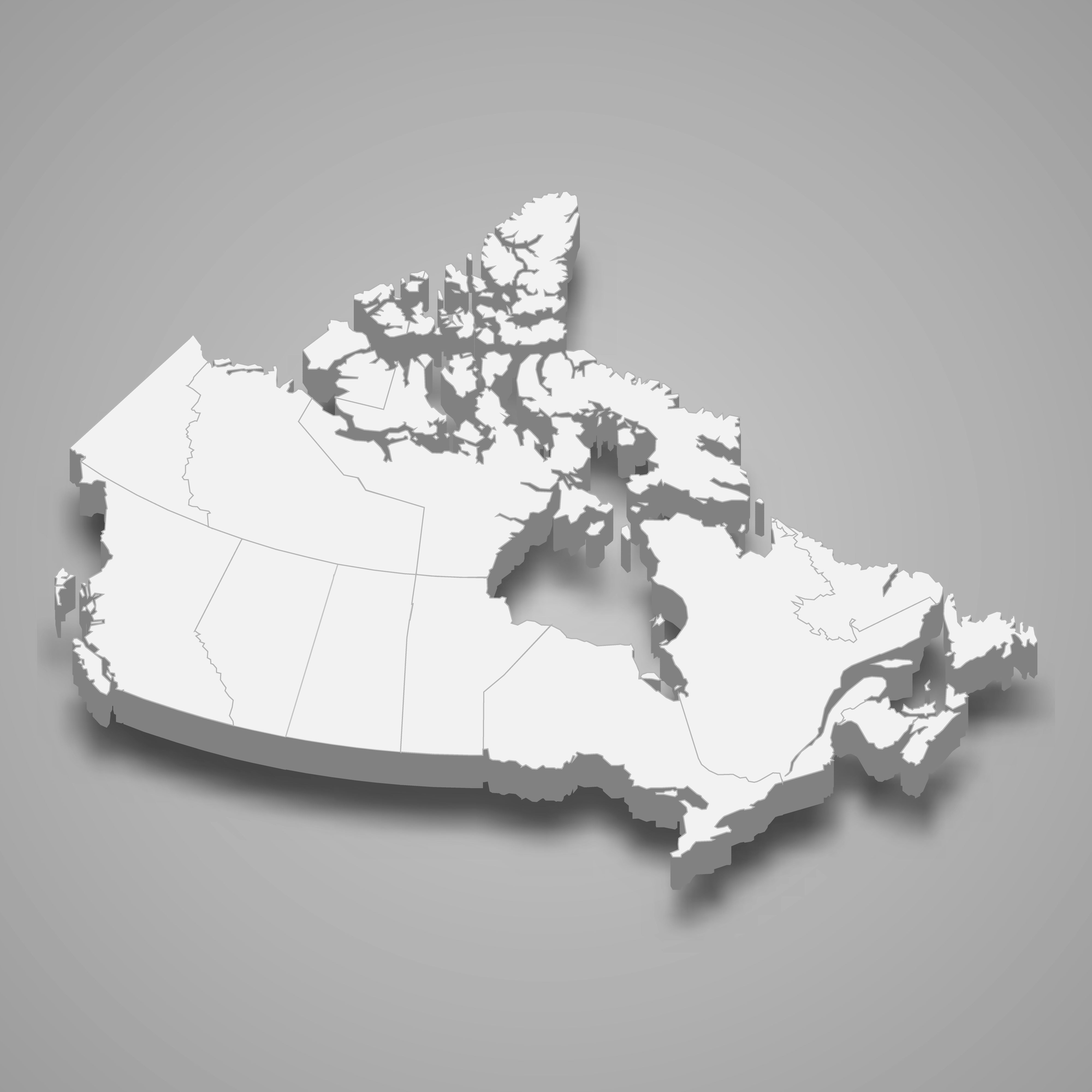 3d map of Canada with borders of regions. 3d map with borders Template for your design
