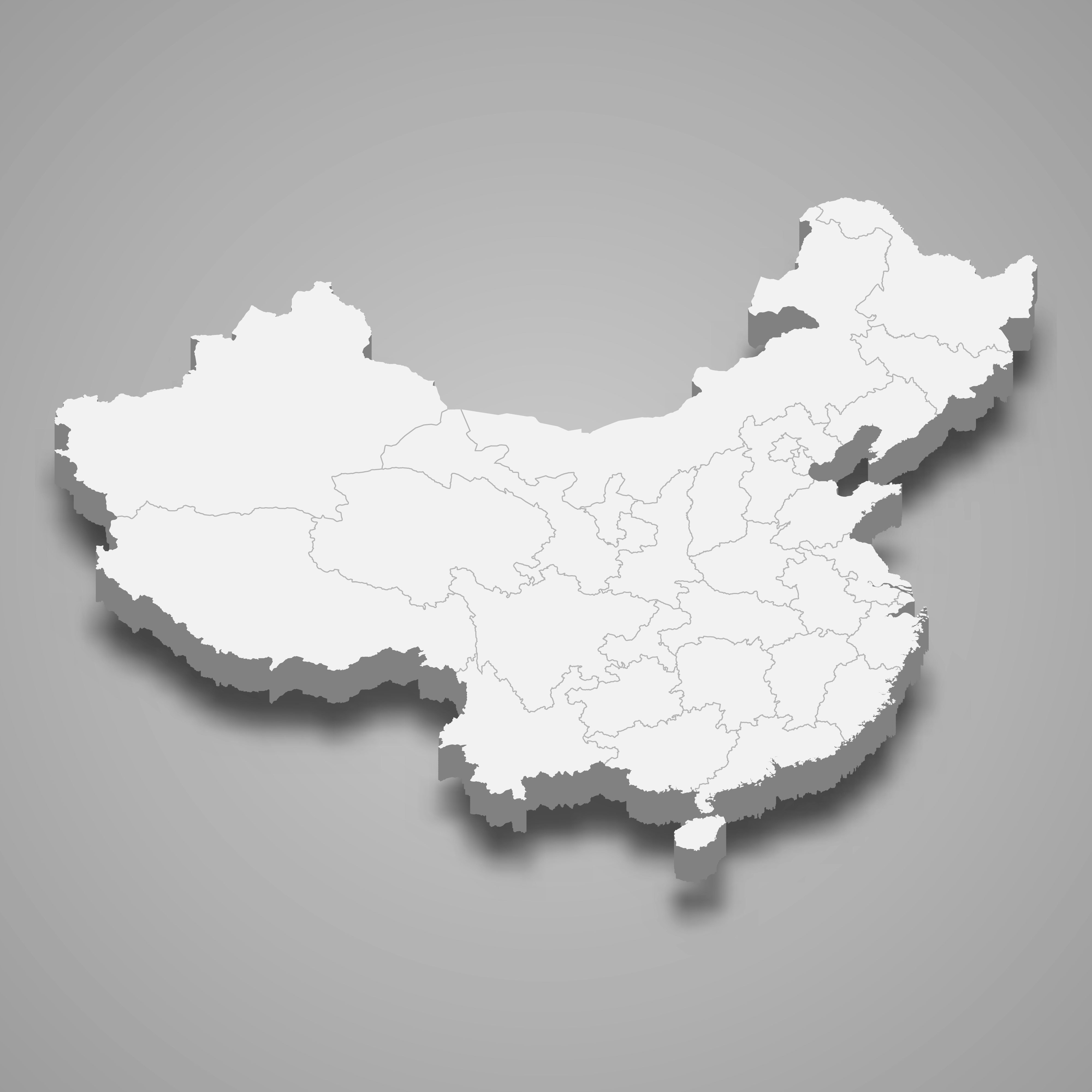 3d map of China with borders of regions. 3d map with borders Template for your design