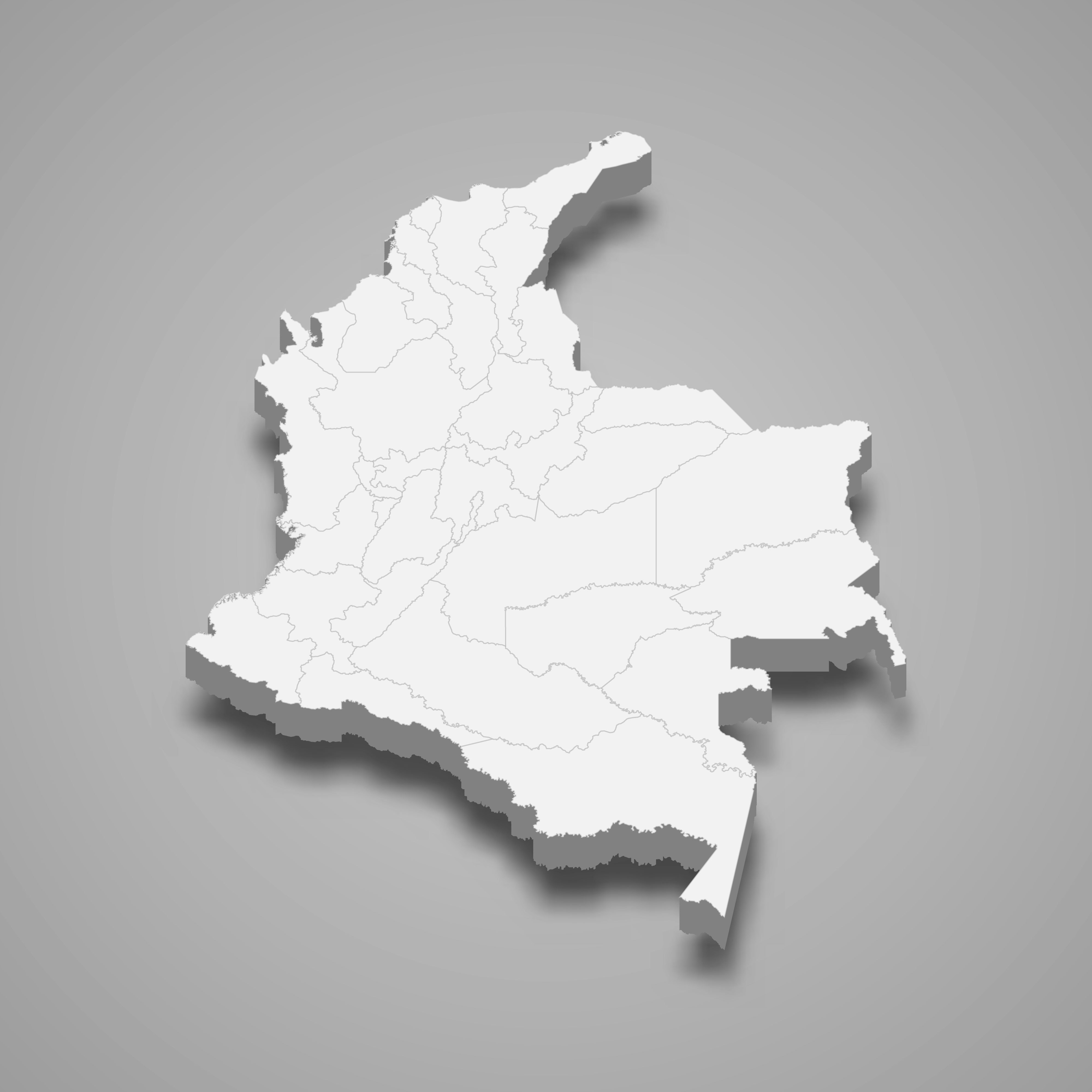 3d map of Colombia with borders of regions. 3d map with borders Template for your design