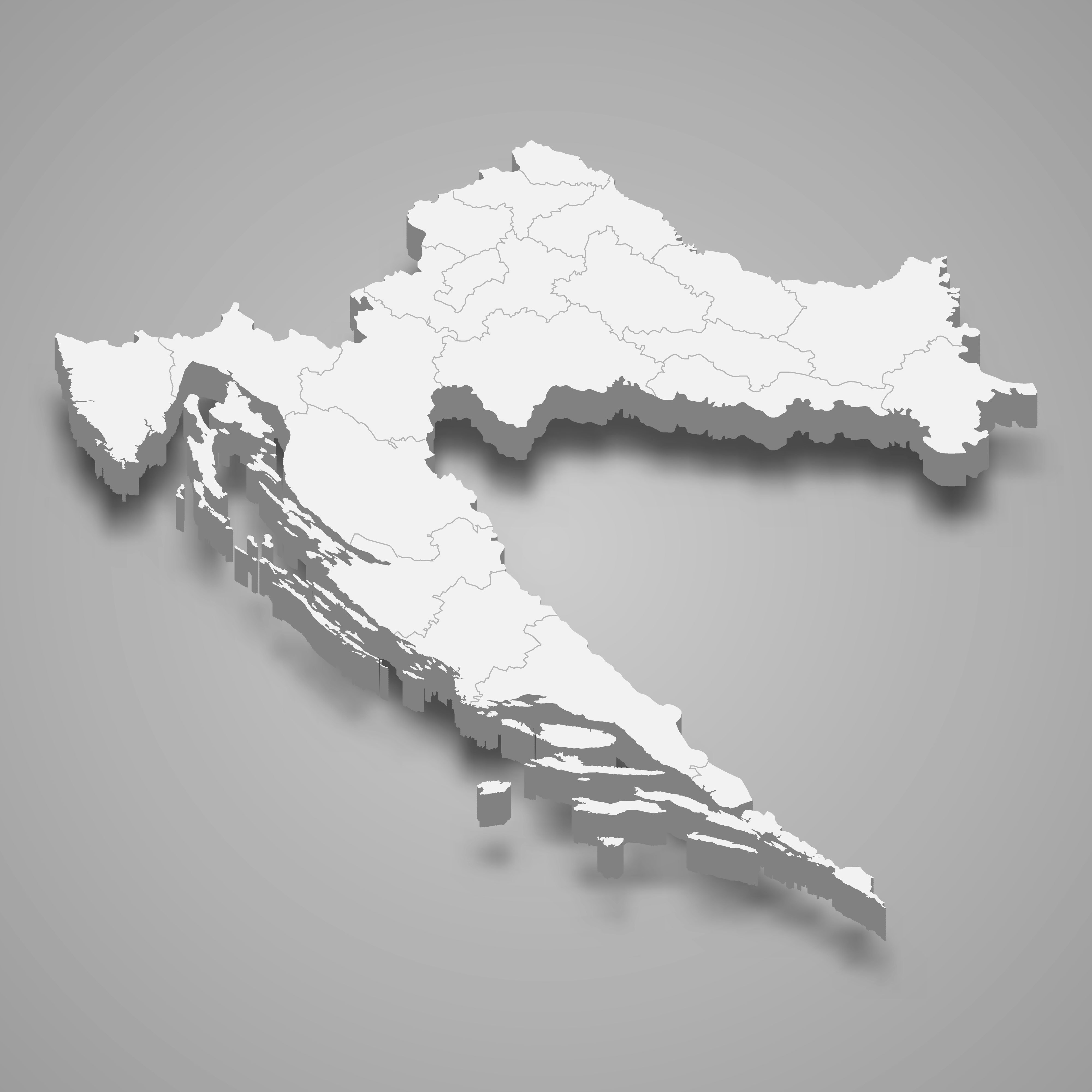 3d map of Croatia with borders of regions. 3d map with borders Template for your design