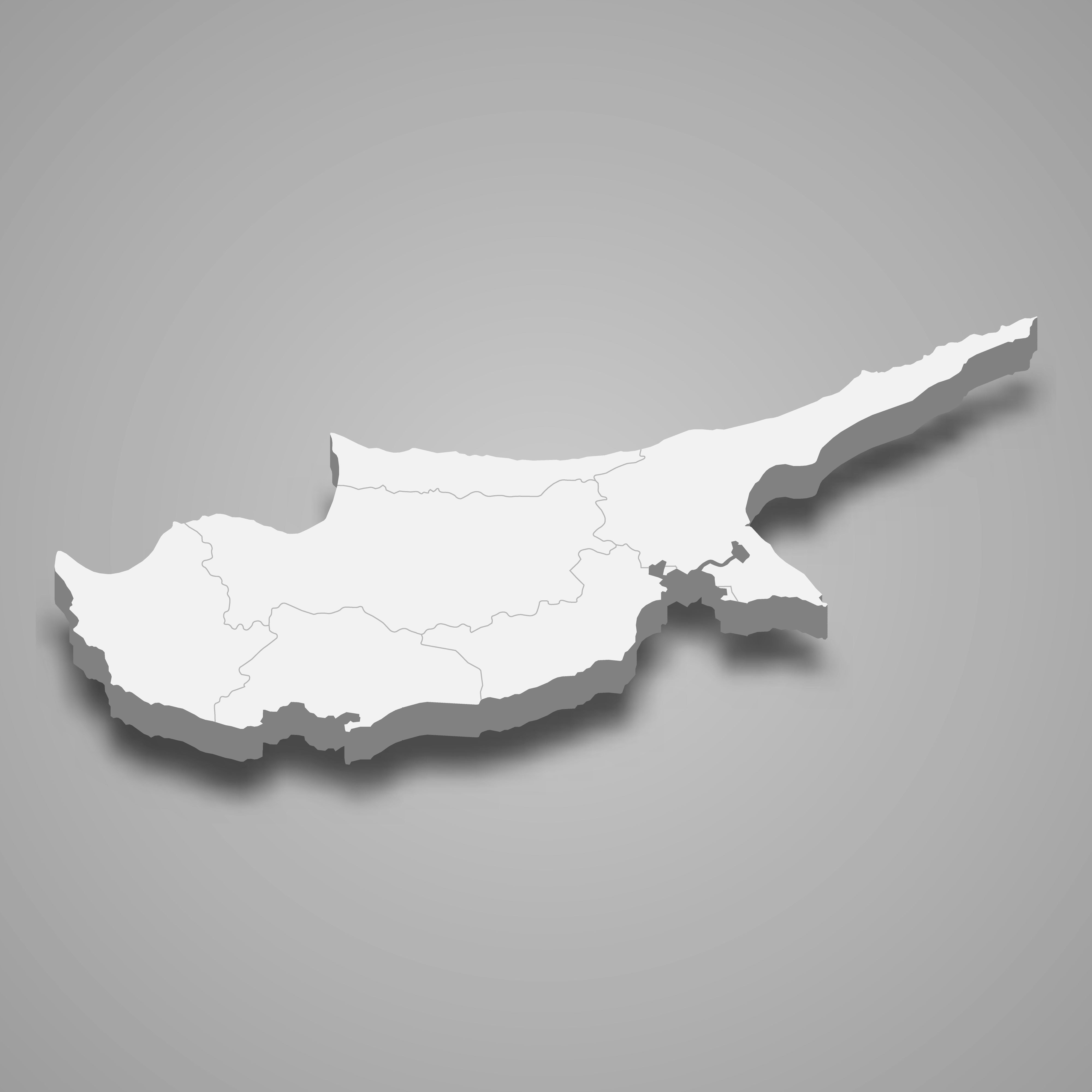 3d map of Cyprus with borders of regions. 3d map with borders Template for your design