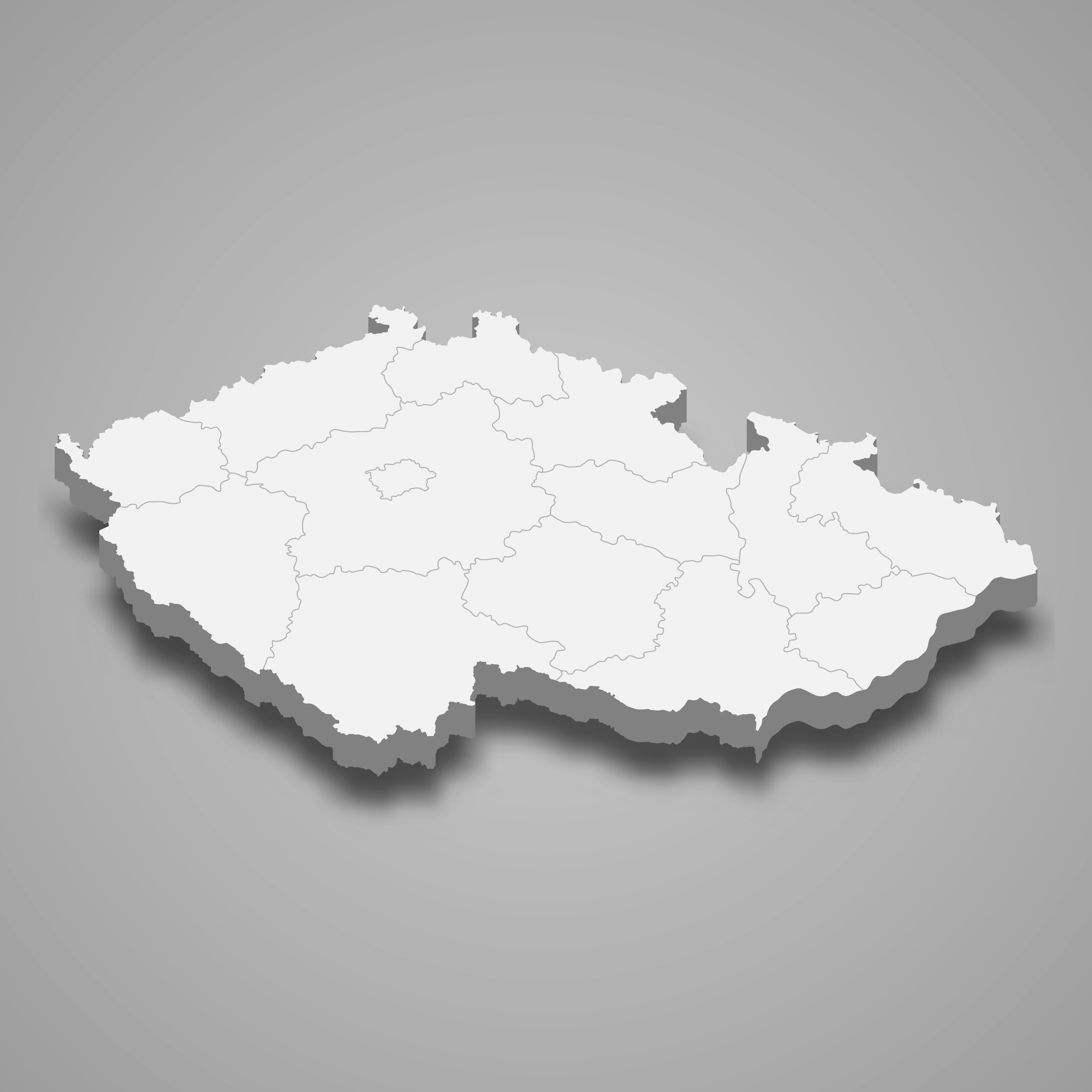 3d map of Czech Republic with borders of regions. 3d map with borders Template for your design