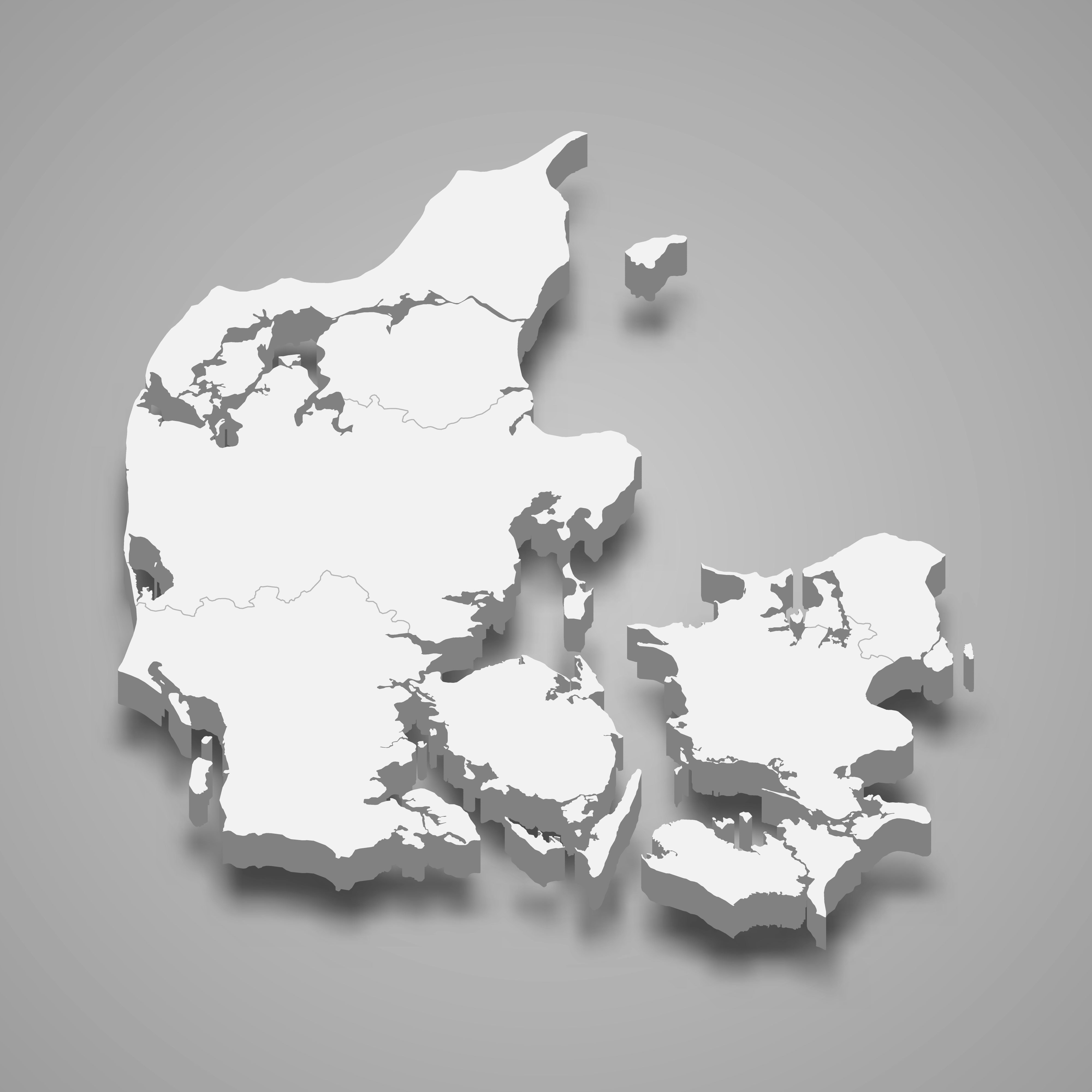 3d map of Denmark with borders of regions. 3d map with borders Template for your design