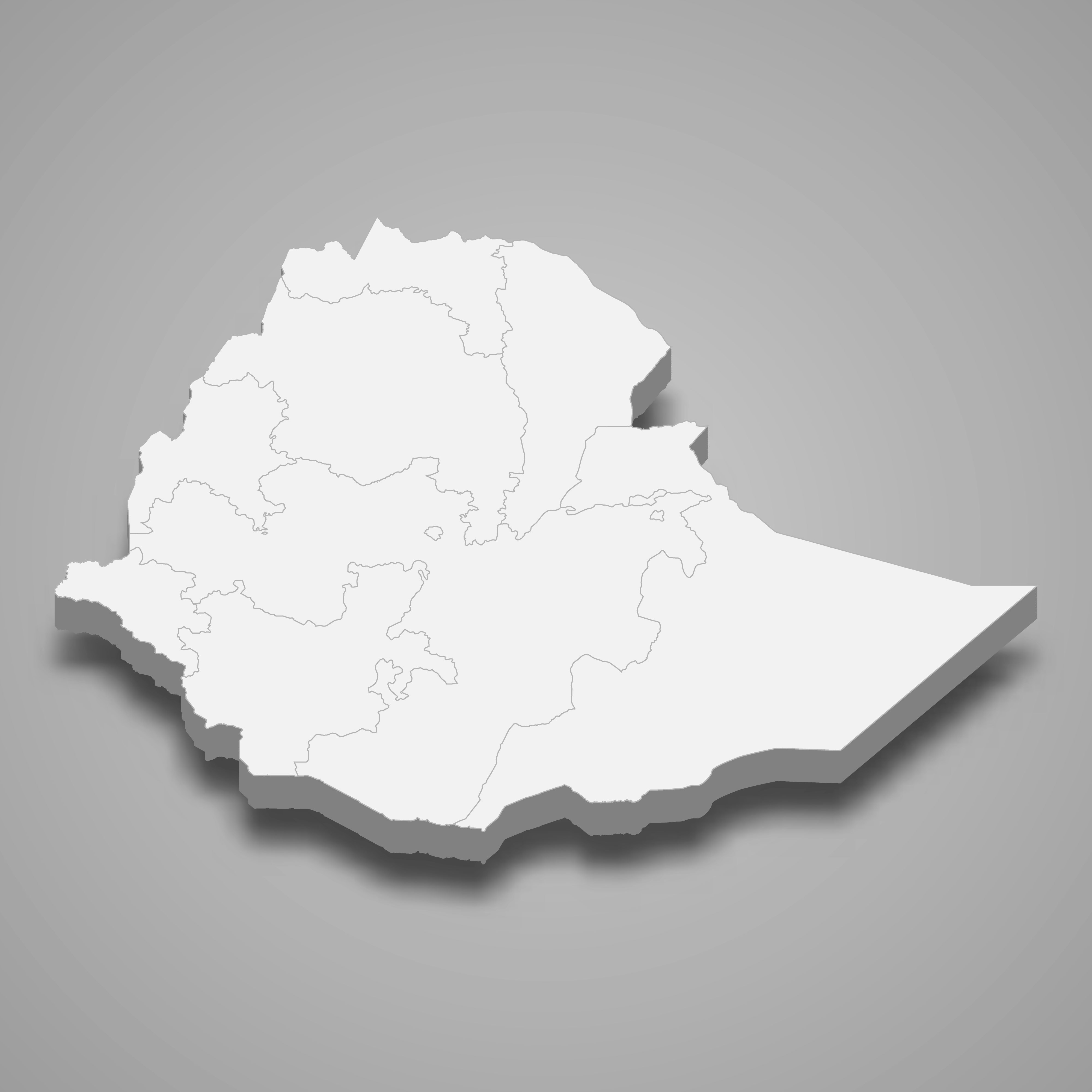 3d map of Ethiopia with borders of regions. 3d map with borders of regions Template for your design