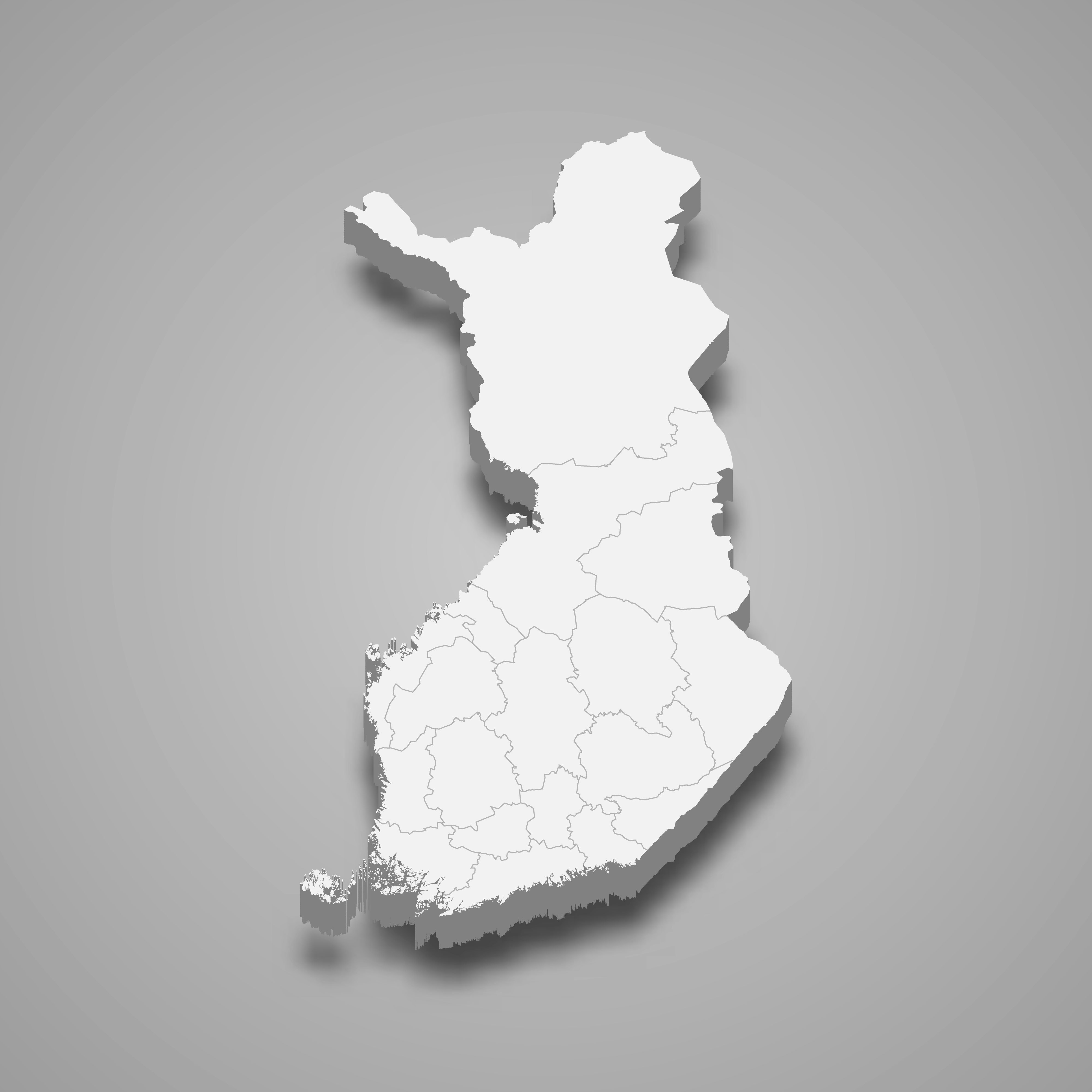 3d map of Finland with borders of regions. 3d map with borders Template for your design