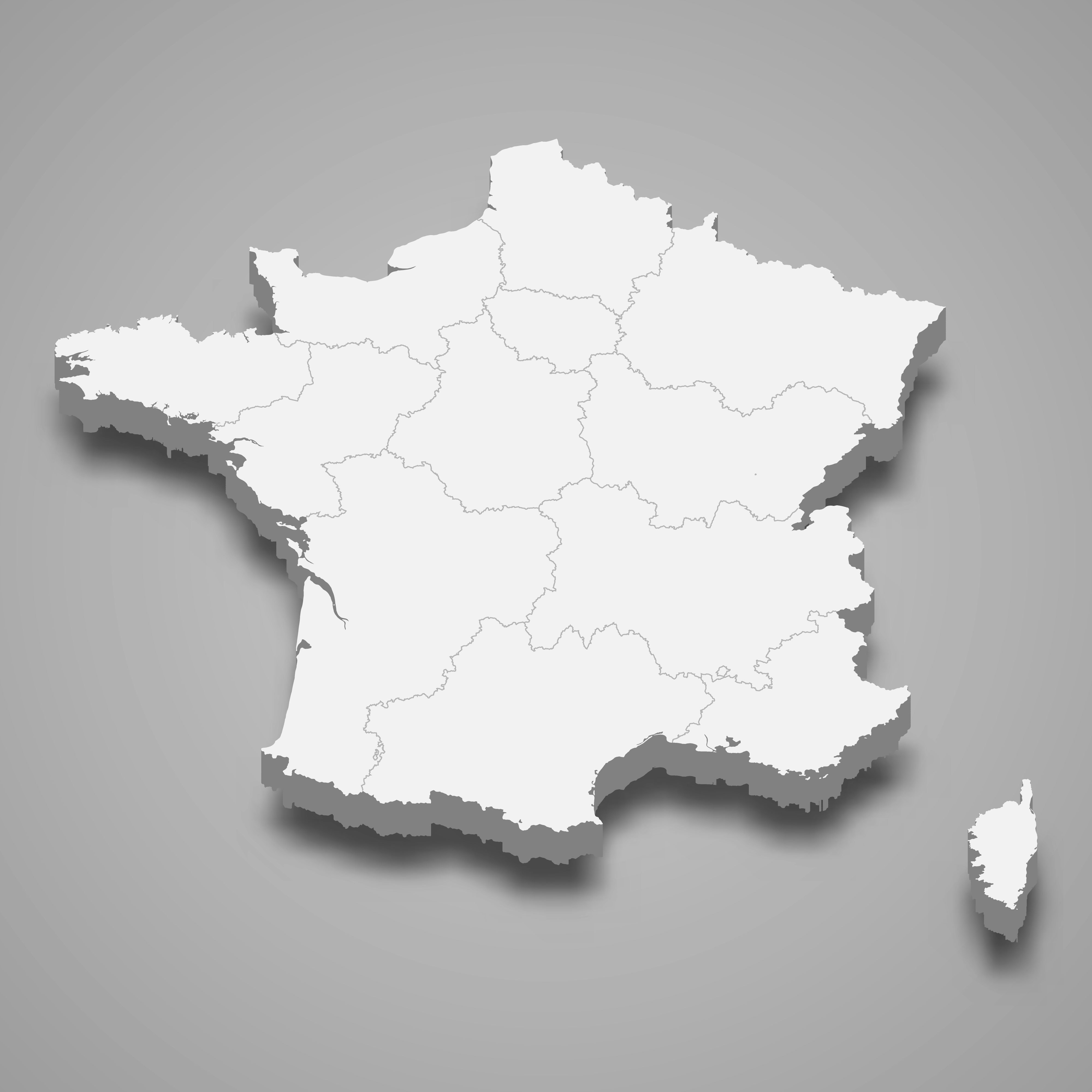 3d map of France with borders of regions. 3d map with borders Template for your design