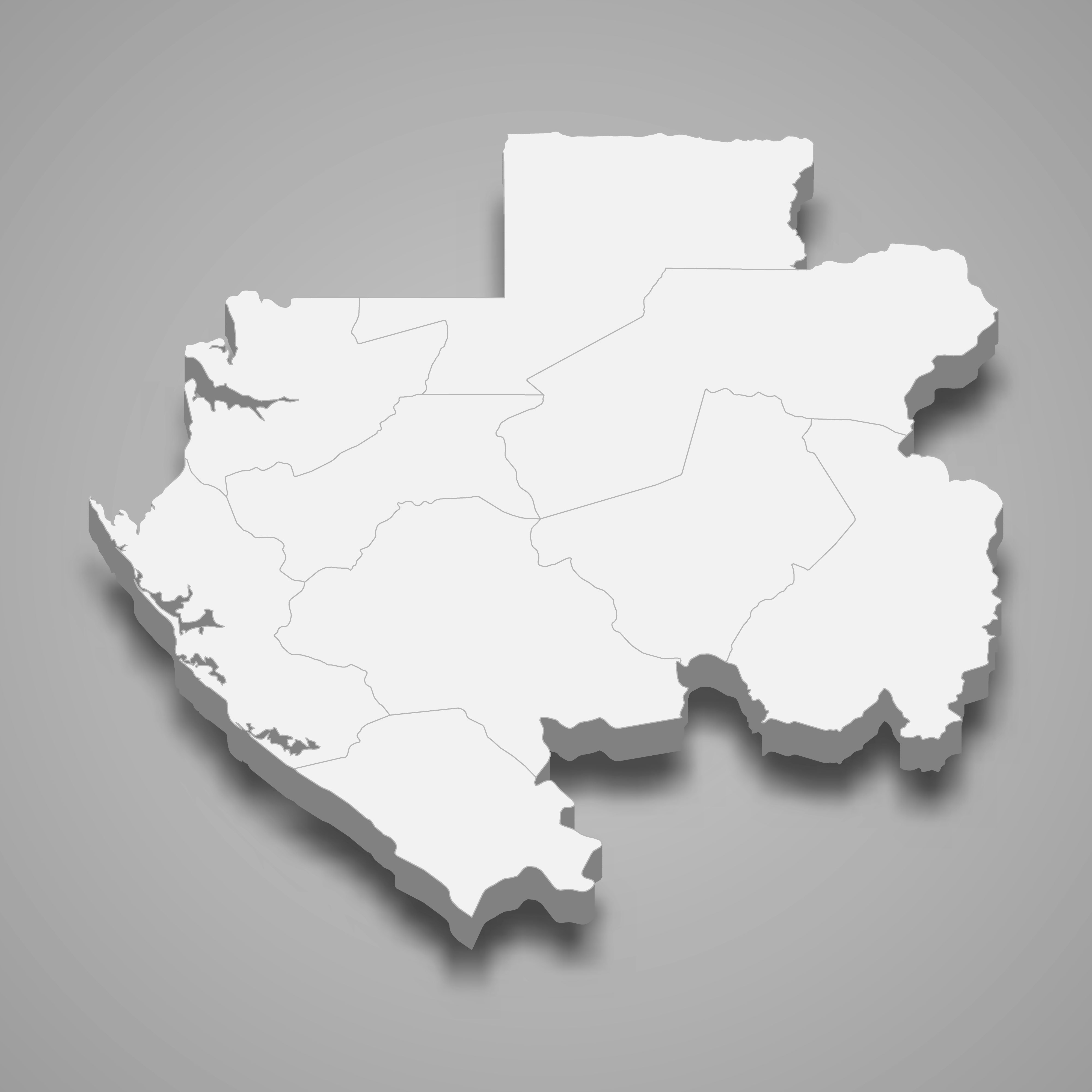 3d map of Gabon with borders of regions. 3d map with borders of regions Template for your design