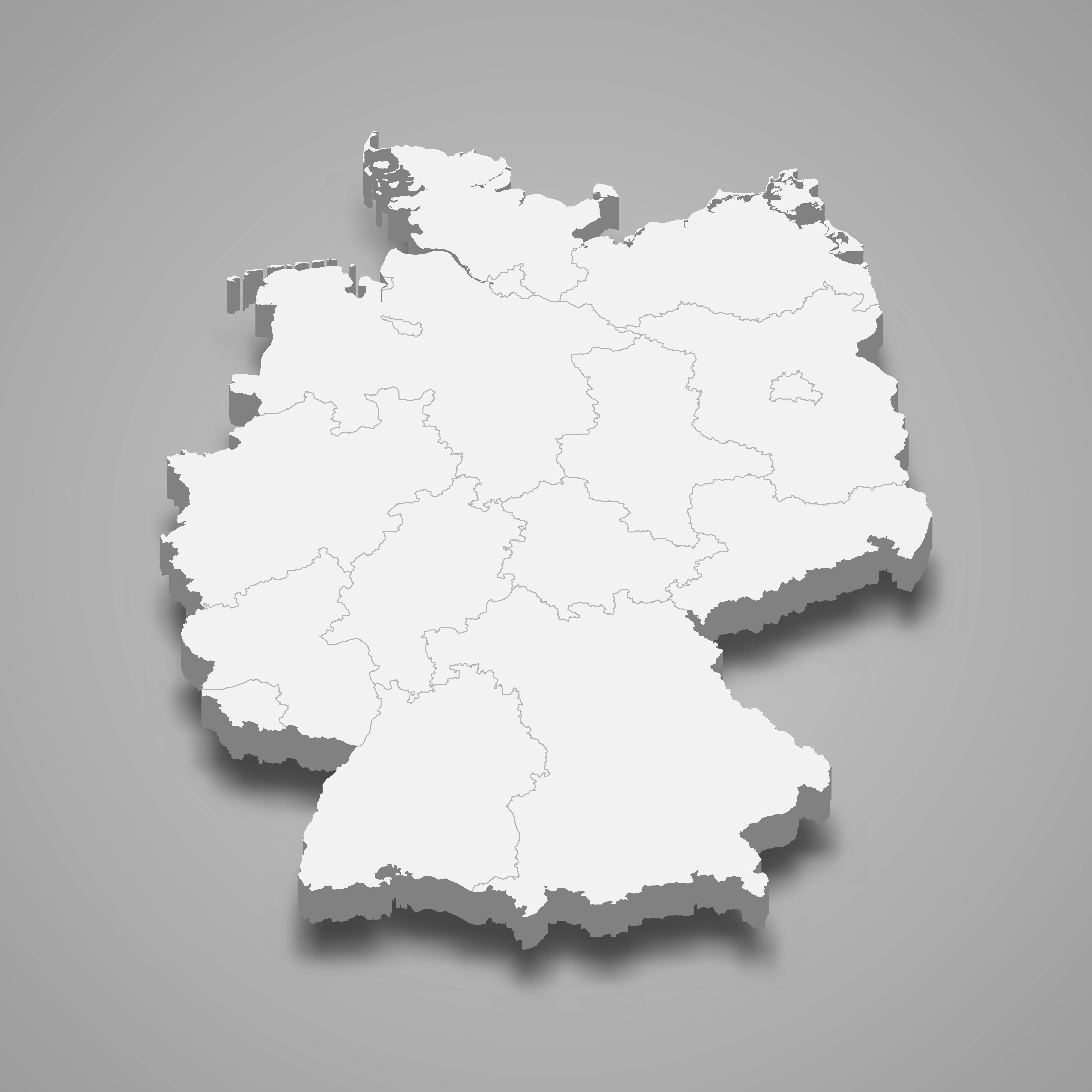3d map of Germany with borders of regions. 3d map with borders Template for your design