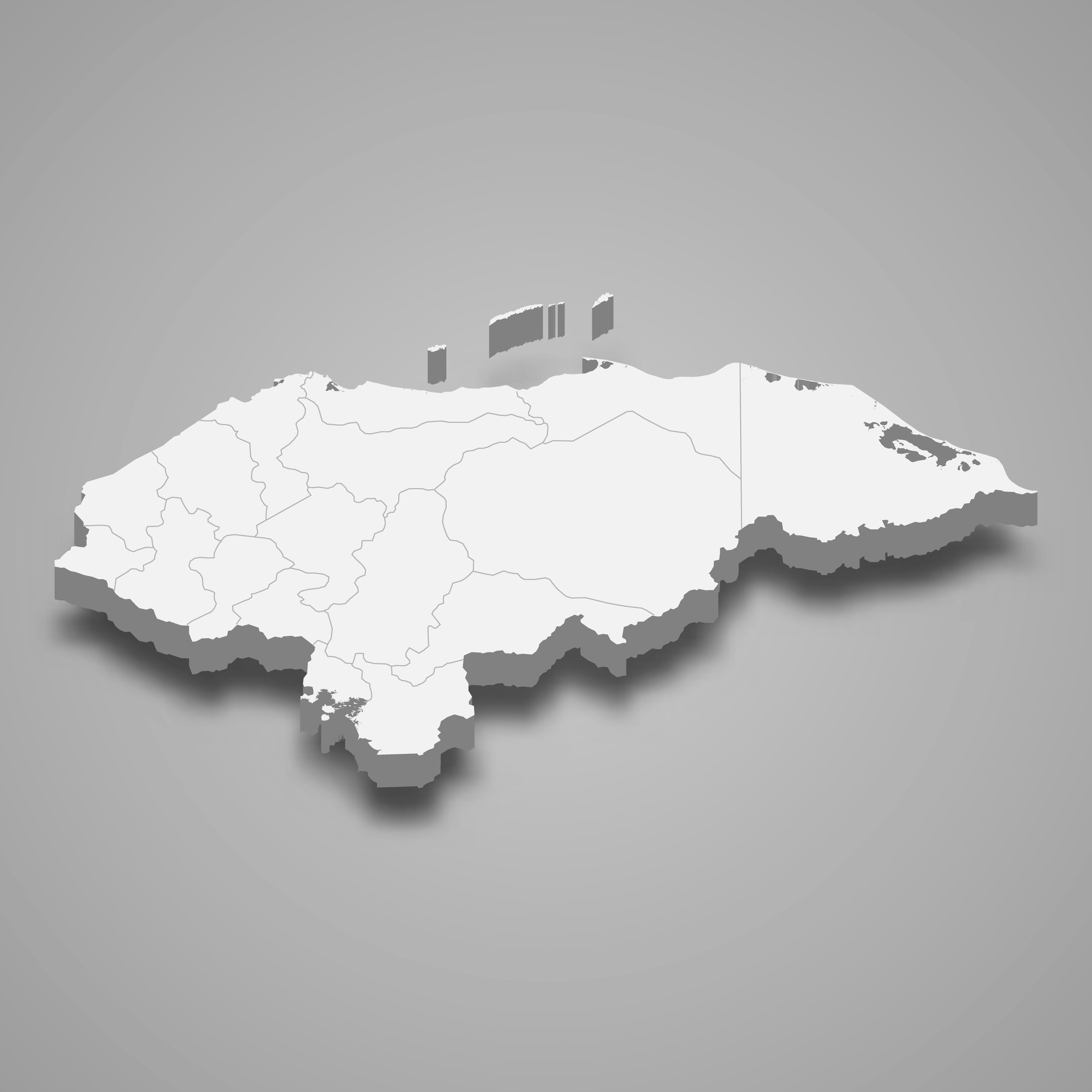 3d map of Honduras with borders of regions. 3d map with borders Template for your design