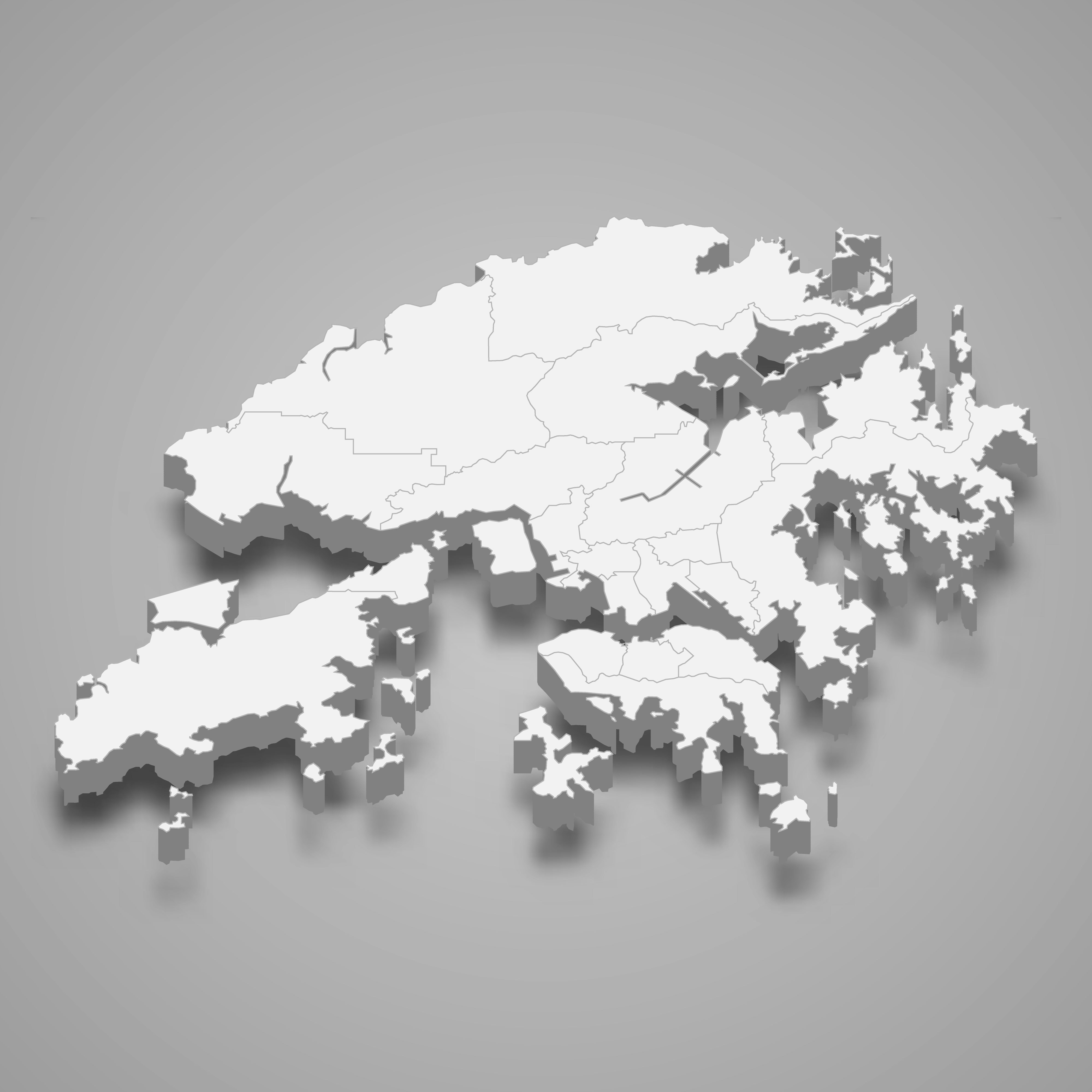 3d map of Hong Kong with borders of regions. 3d map with borders Template for your design