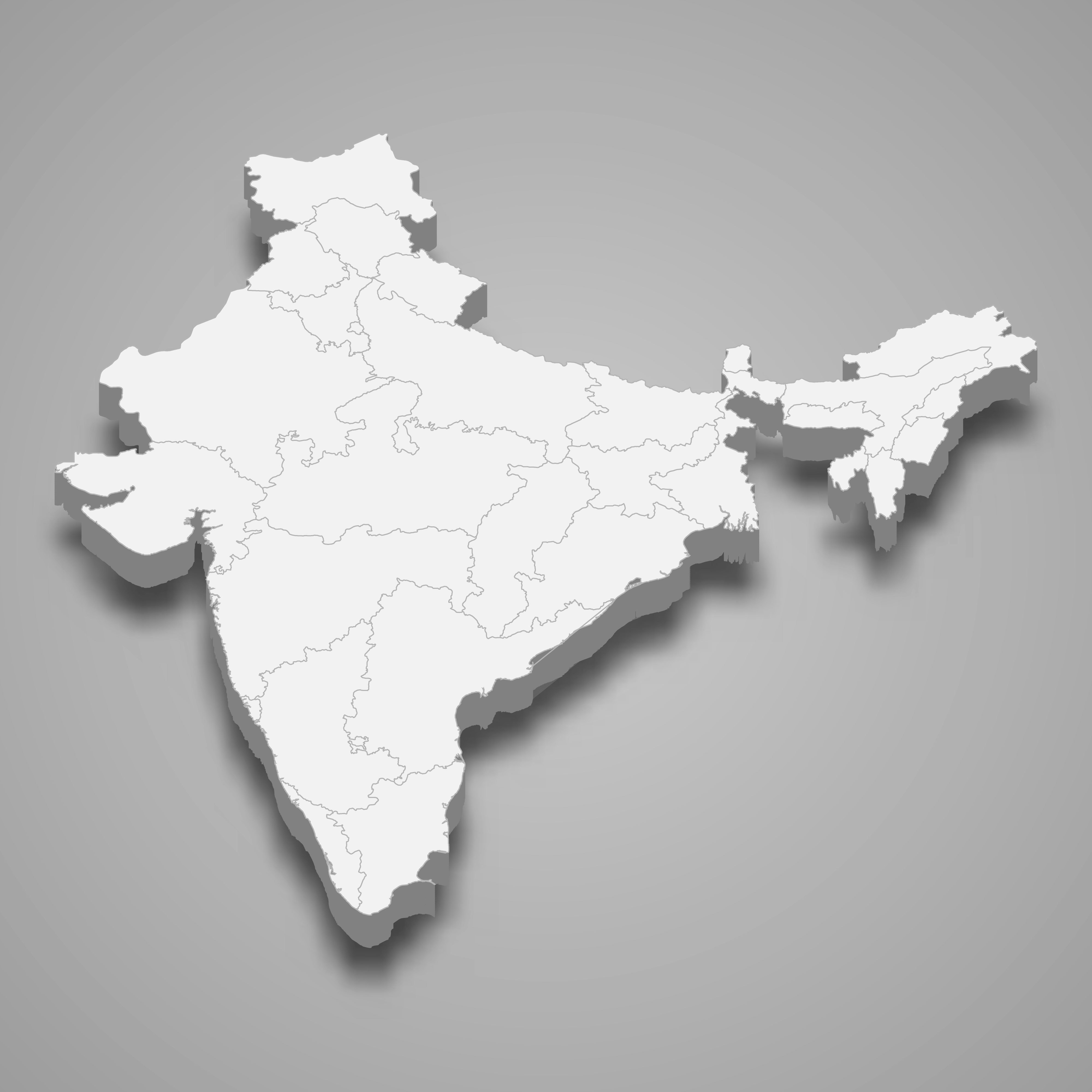 3d map of India with borders of regions. 3d map with borders Template for your design