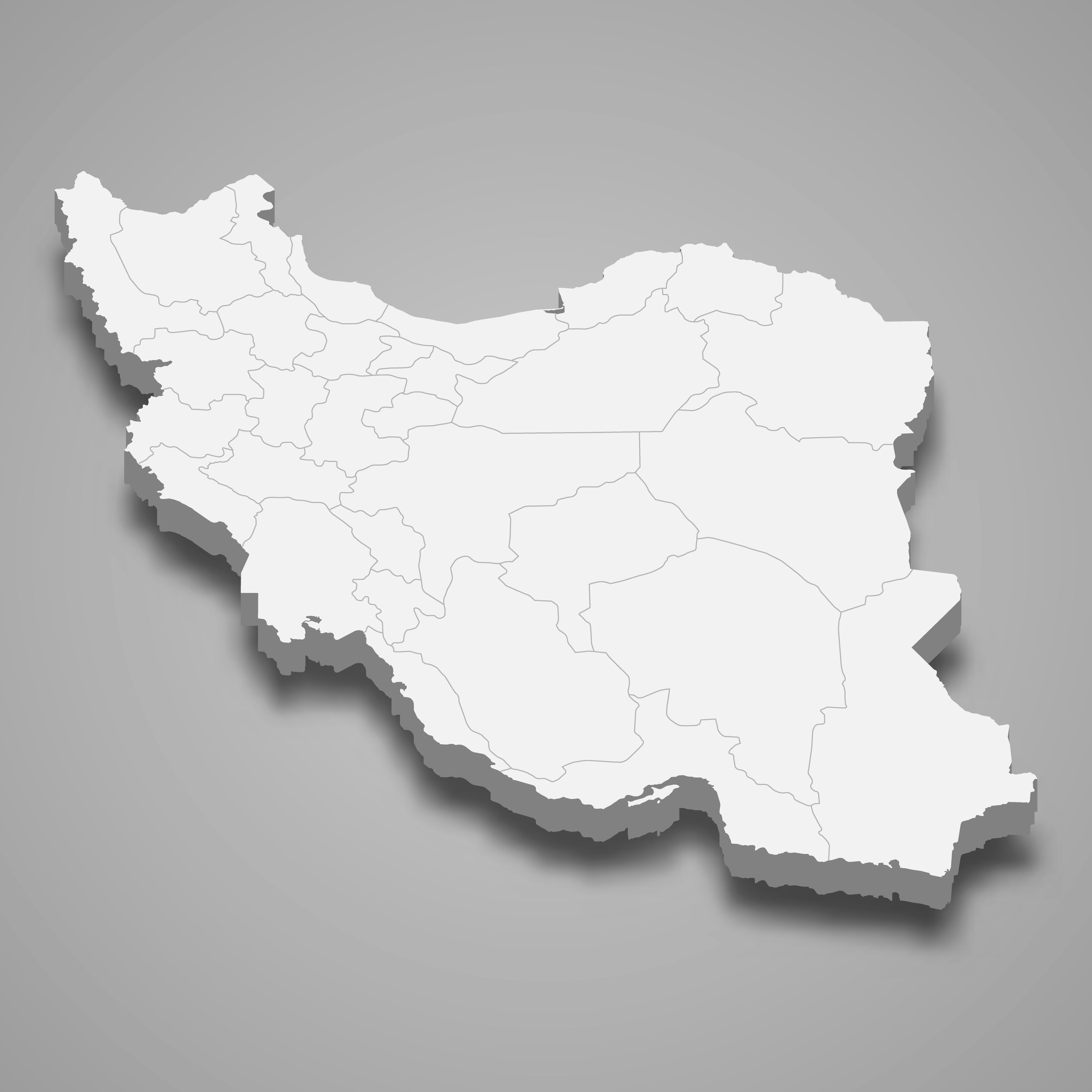 3d map of Iran with borders of regions. 3d map with borders Template for your design